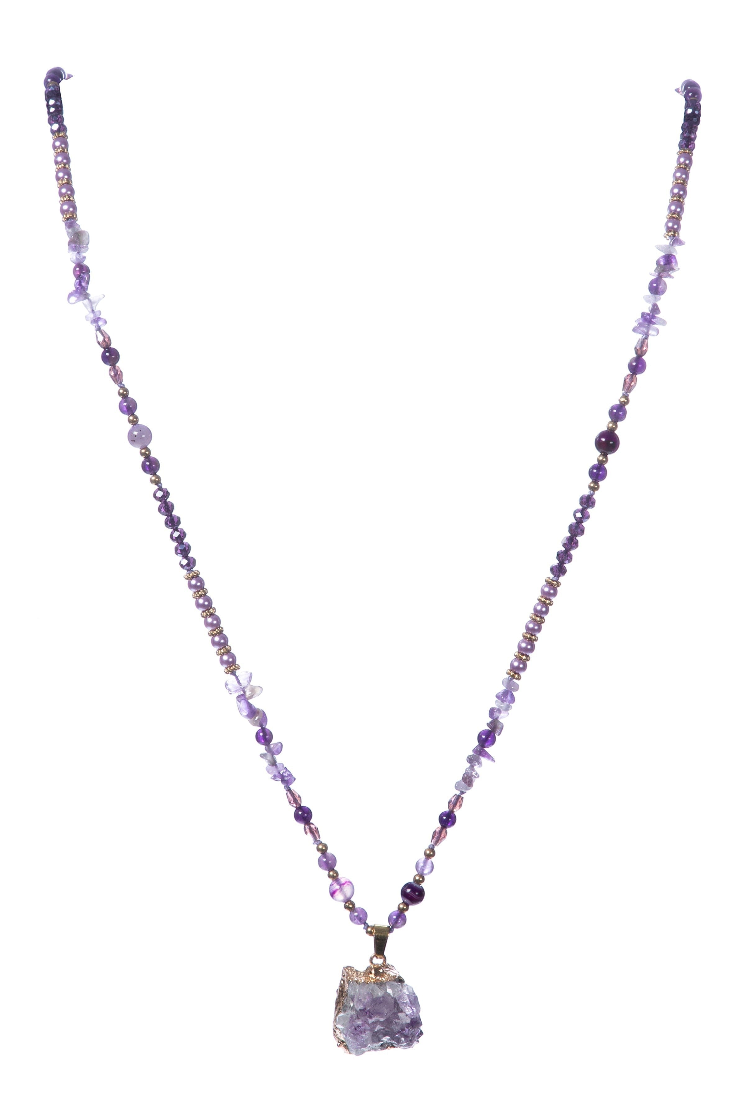 Amethyst Natural Stone Pearl Bead Necklace N5319