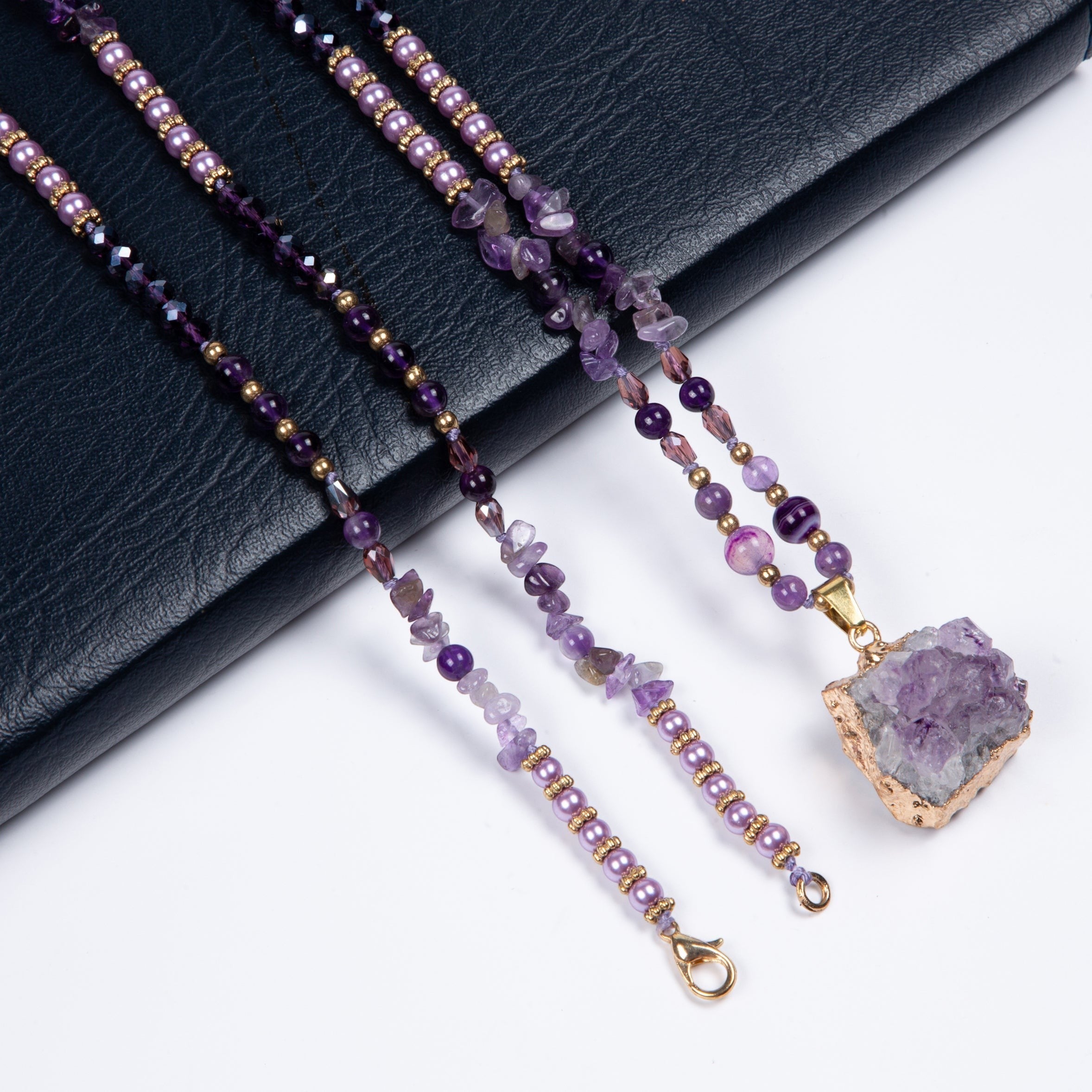 Amethyst Natural Stone Pearl Bead Necklace N5319