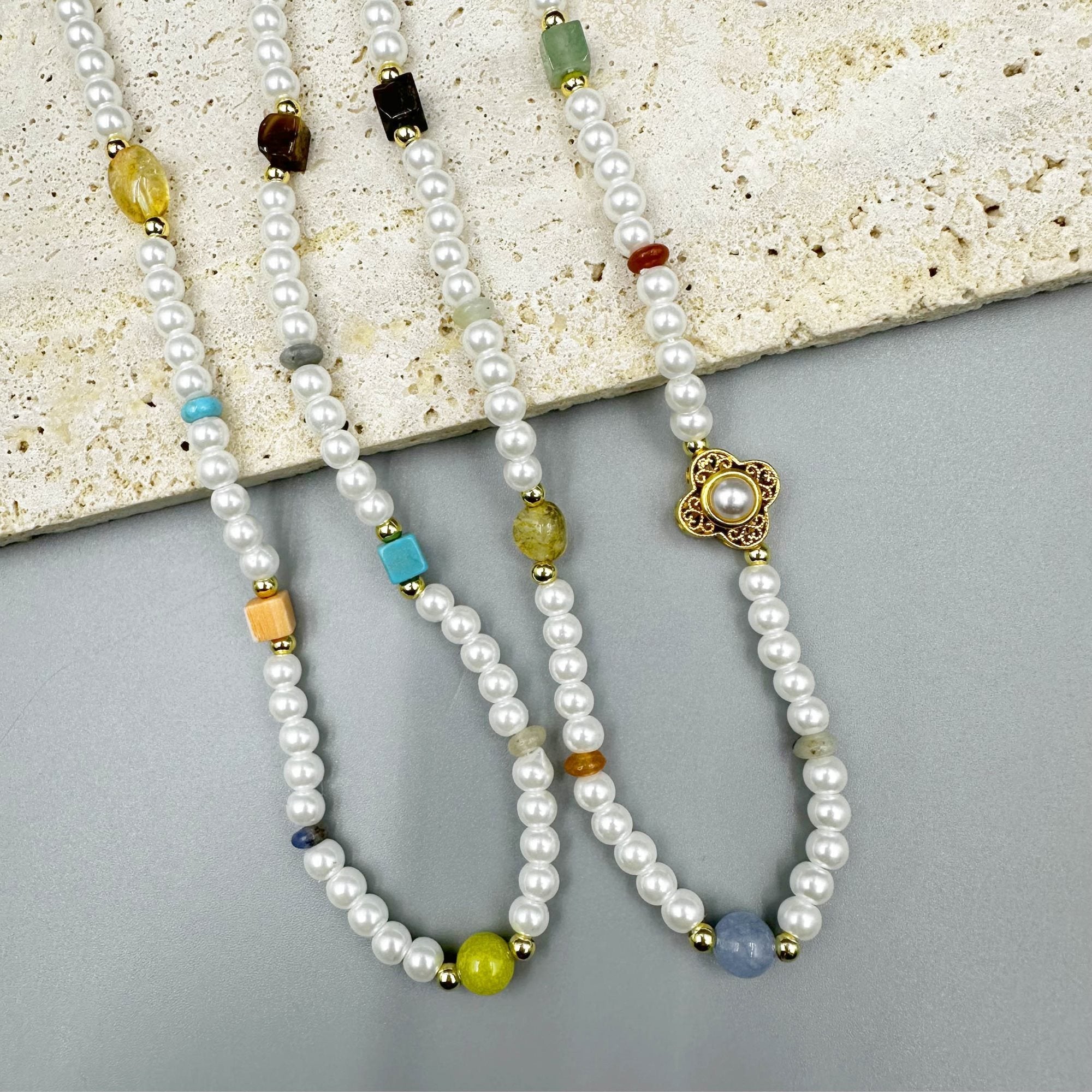 Pearl Natural Stone Bead Long Necklace N5335