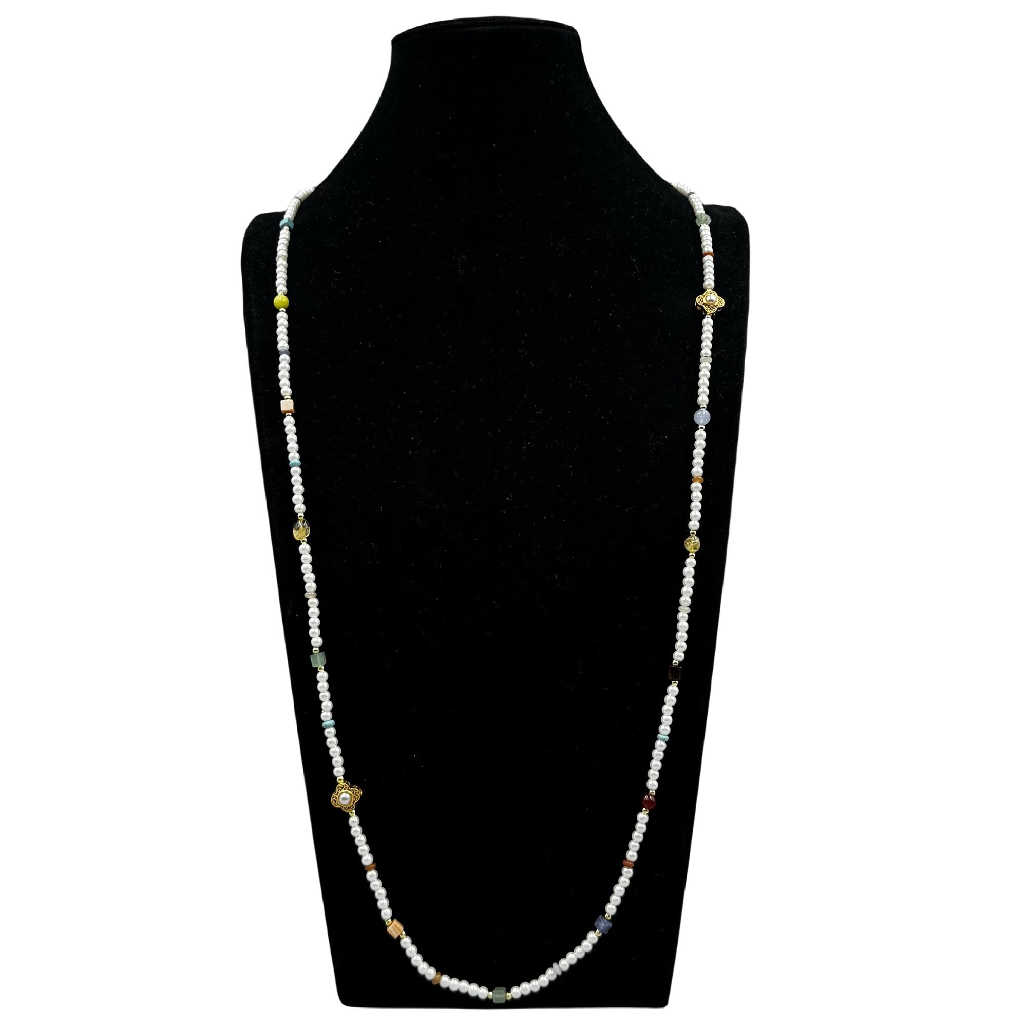 Pearl Natural Stone Bead Long Necklace N5335