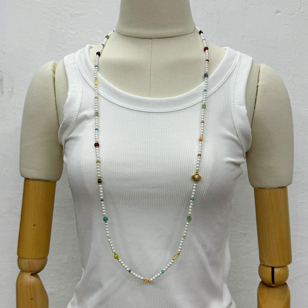 Pearl Natural Stone Bead Long Necklace N5335