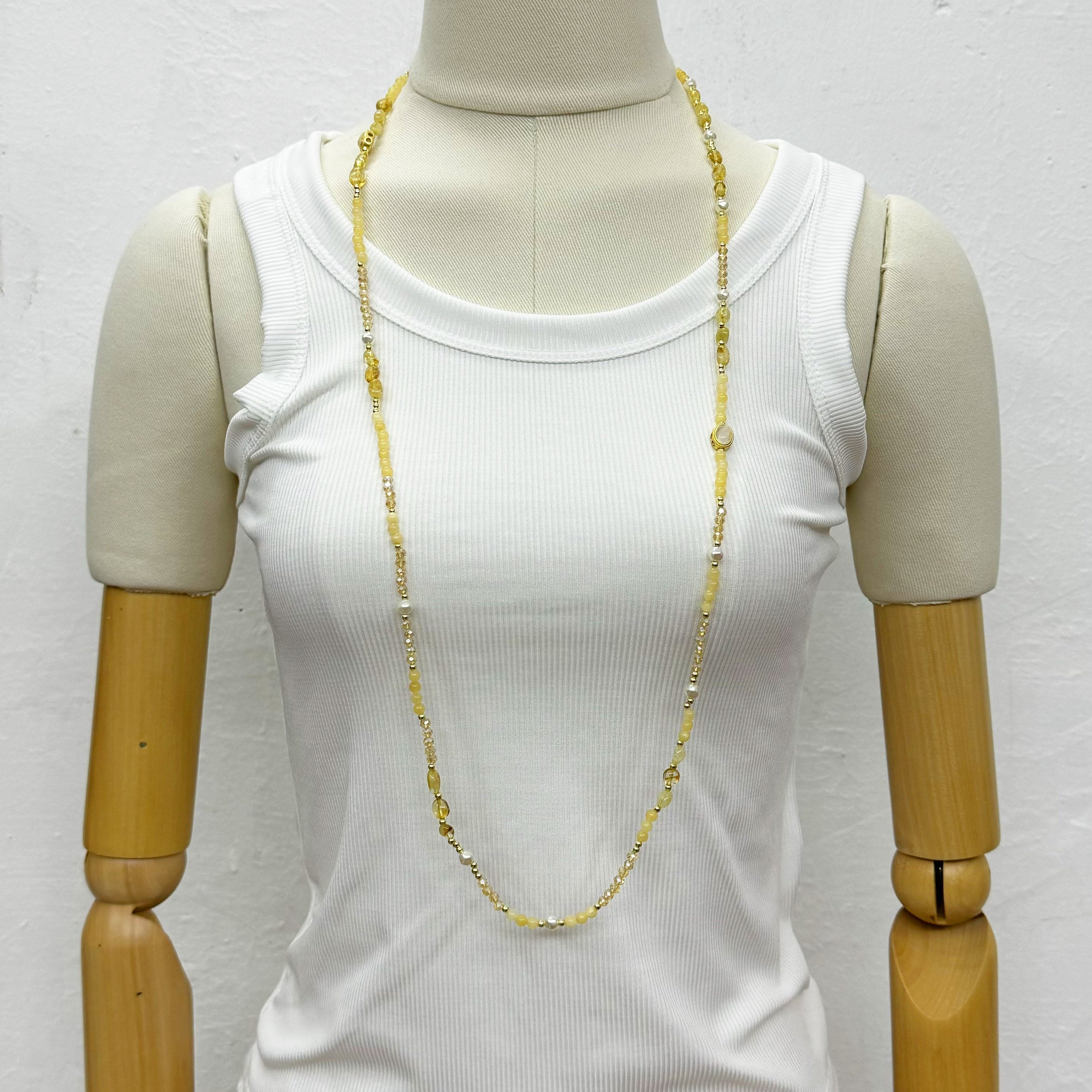 Chinese Style Bead Yellow Quartz Crystal Bead Necklace N5337