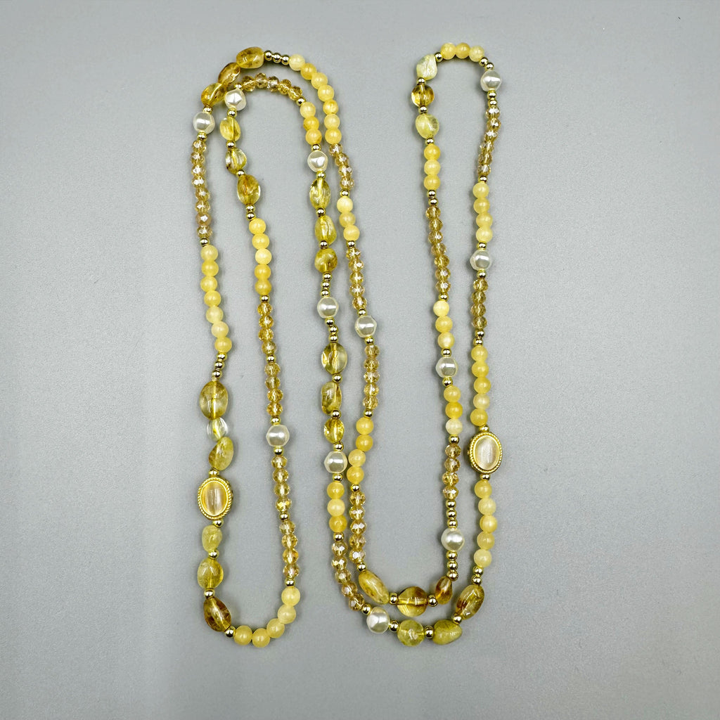 Chinese Style Bead Yellow Quartz Crystal Bead Necklace N5337