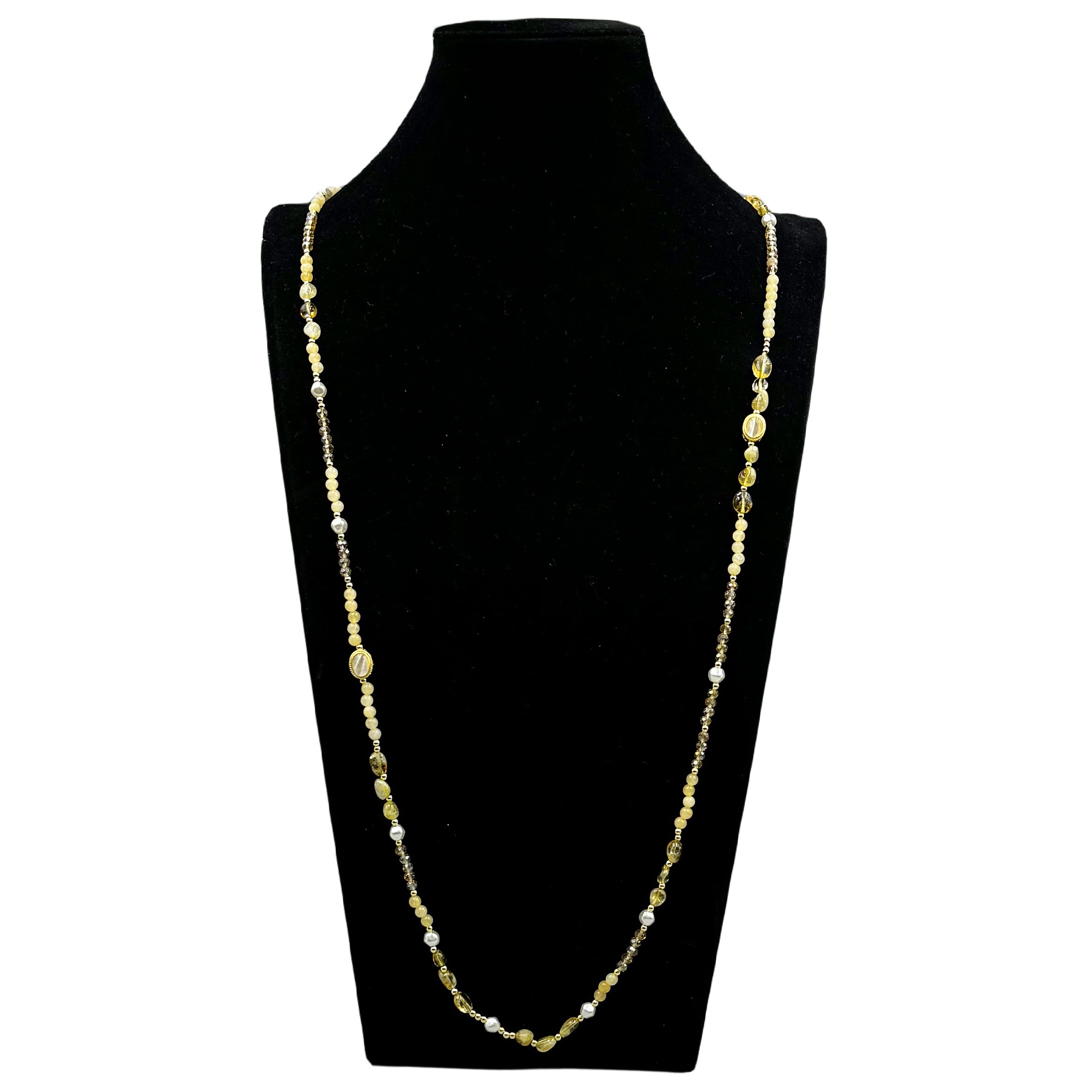 Chinese Style Bead Yellow Quartz Crystal Bead Necklace N5337