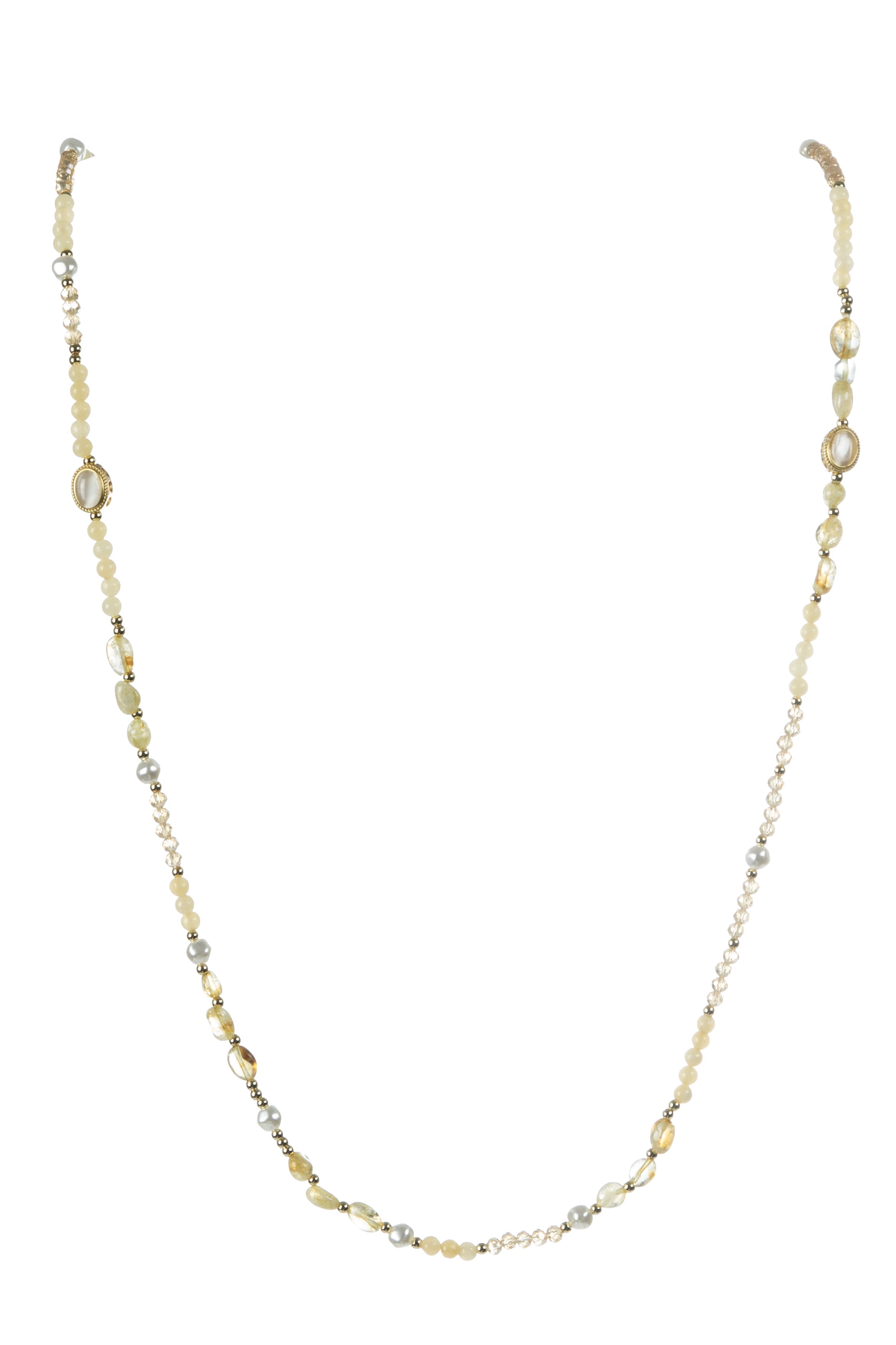 Chinese Style Bead Yellow Quartz Crystal Bead Necklace N5337