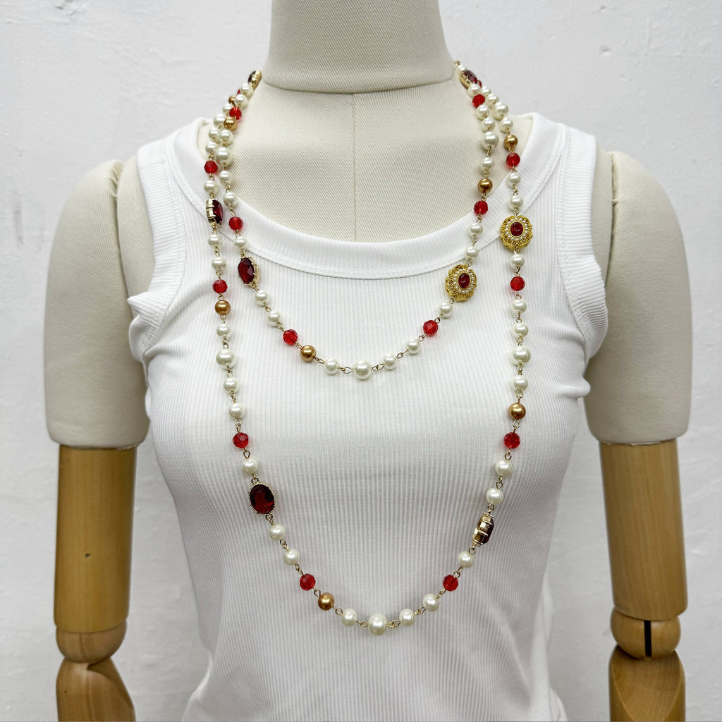 Baroque Rhinestone Glasses Bead  Long Necklace N5346