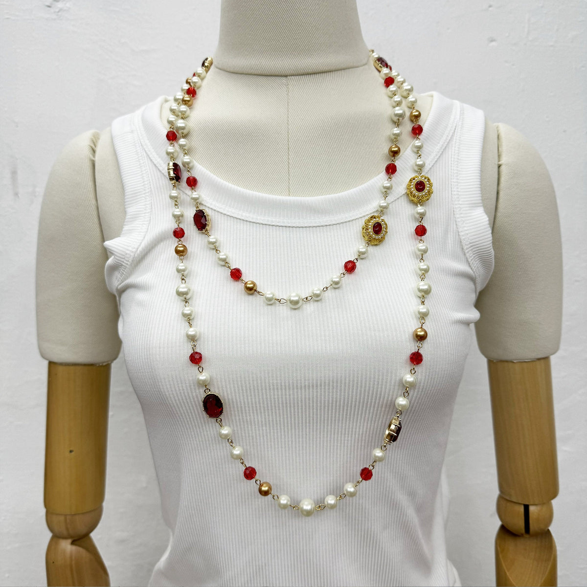 Baroque Rhinestone Glasses Bead  Long Necklace N5346