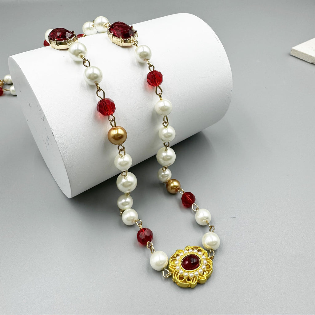 Baroque Rhinestone Glasses Bead  Long Necklace N5346