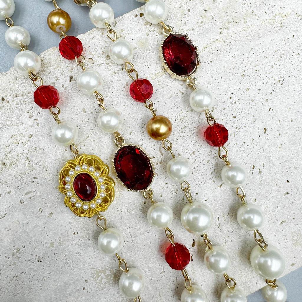 Baroque Rhinestone Glasses Bead  Long Necklace N5346