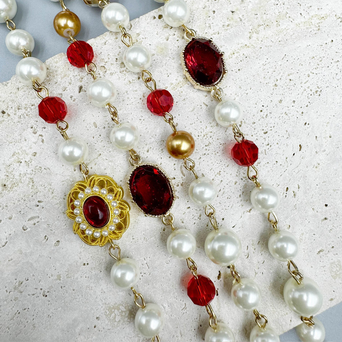 Baroque Rhinestone Glasses Bead  Long Necklace N5346