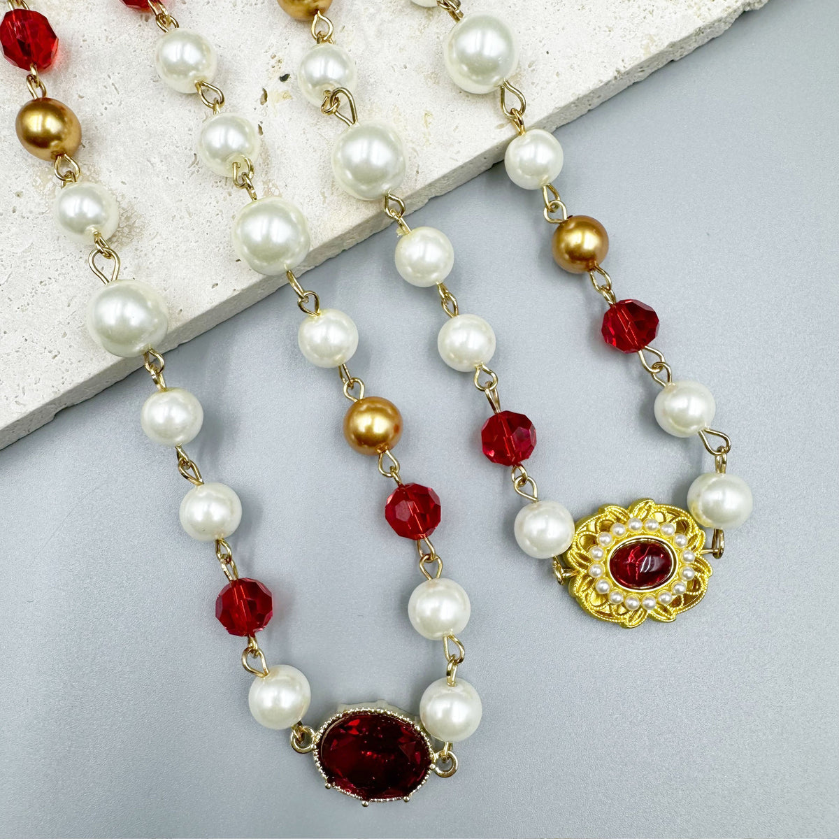 Baroque Rhinestone Glasses Bead  Long Necklace N5346