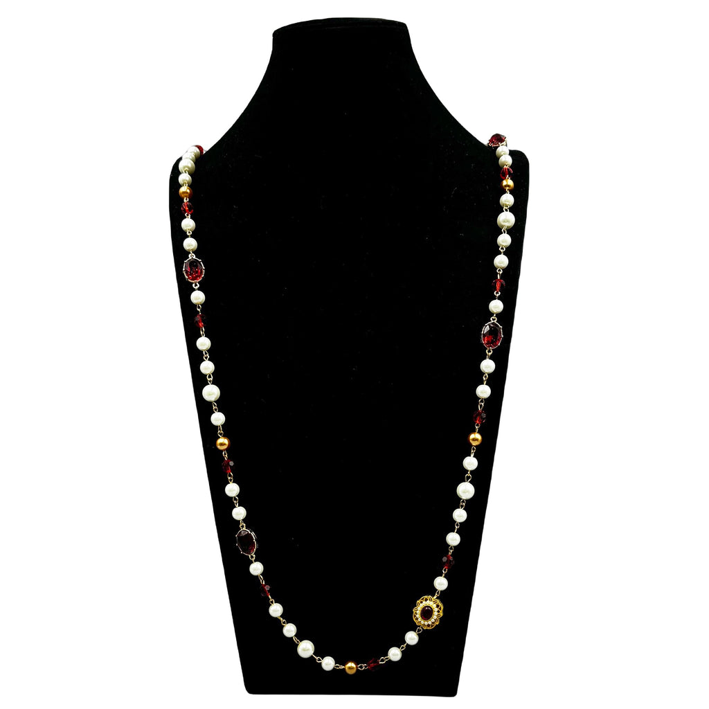 Baroque Rhinestone Glasses Bead  Long Necklace N5346