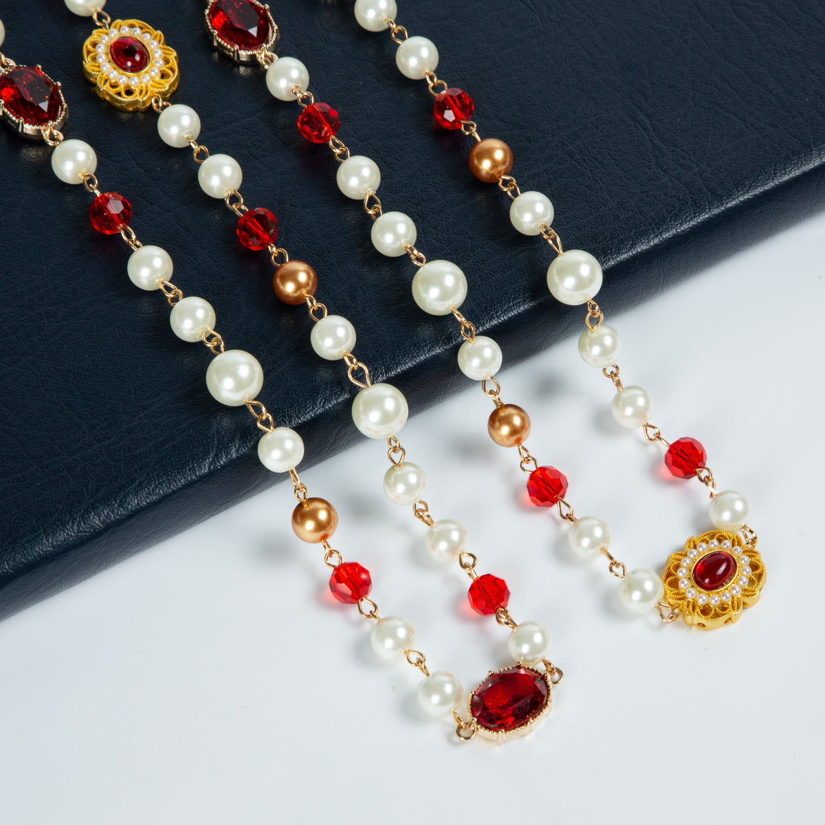 Baroque Rhinestone Glasses Bead  Long Necklace N5346