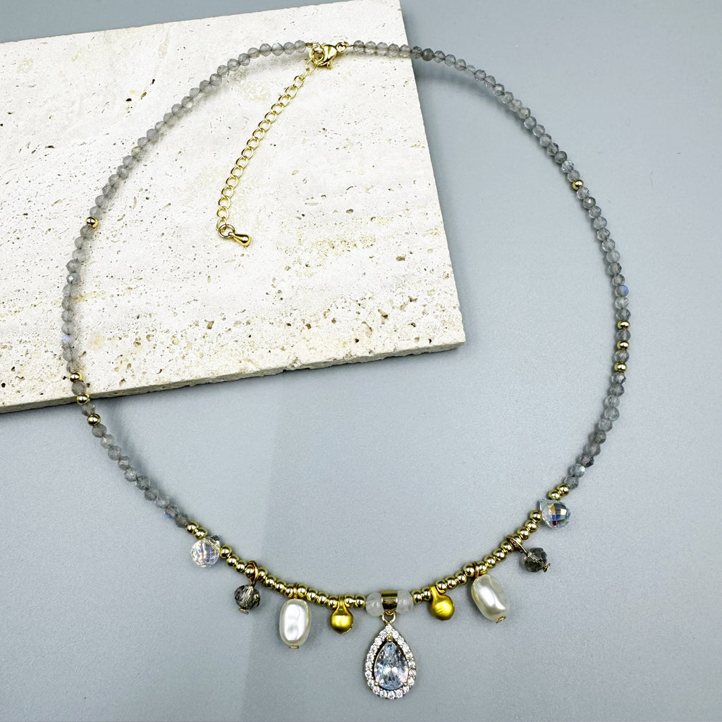 Teardrop Pendant Labradorite Stone Short Necklace N5347
