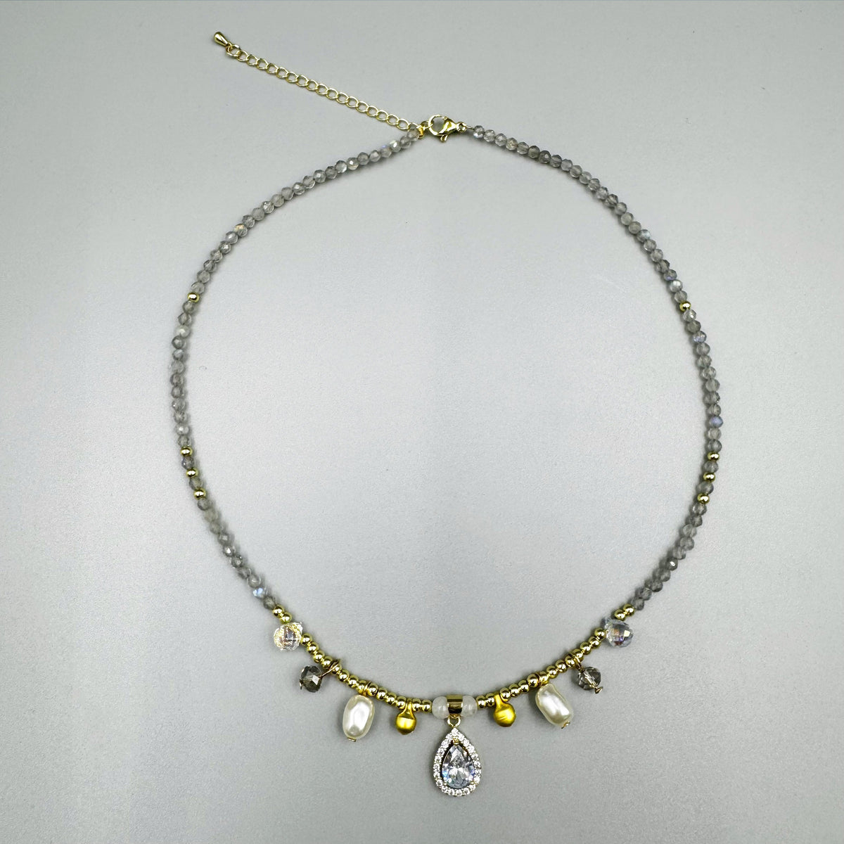 Teardrop Pendant Labradorite Stone Short Necklace N5347