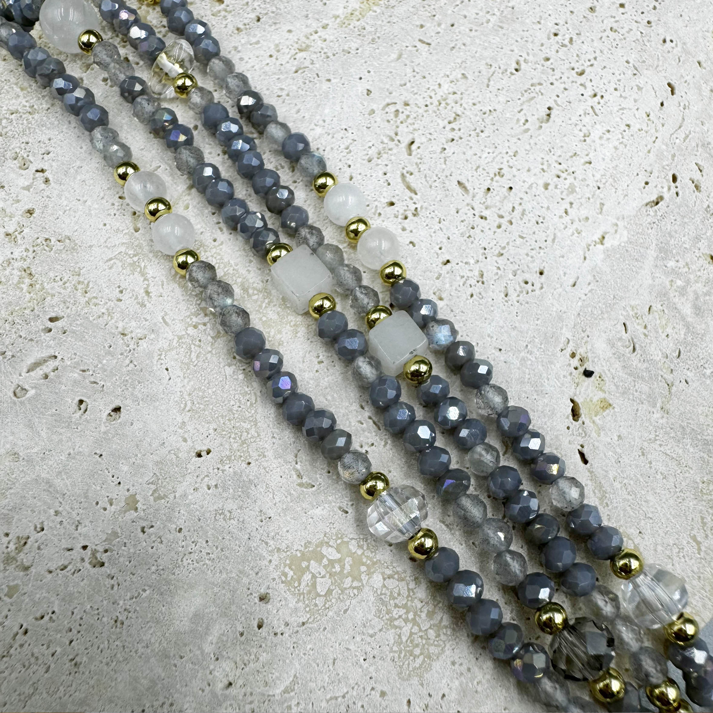 Crystal Labradorite Stone Bead Long Necklace N5348