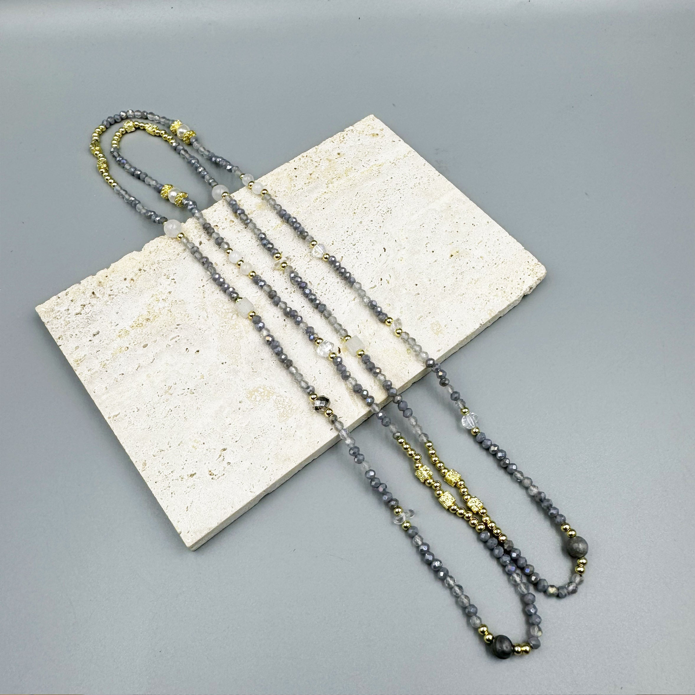 Crystal Labradorite Stone Bead Long Necklace N5348