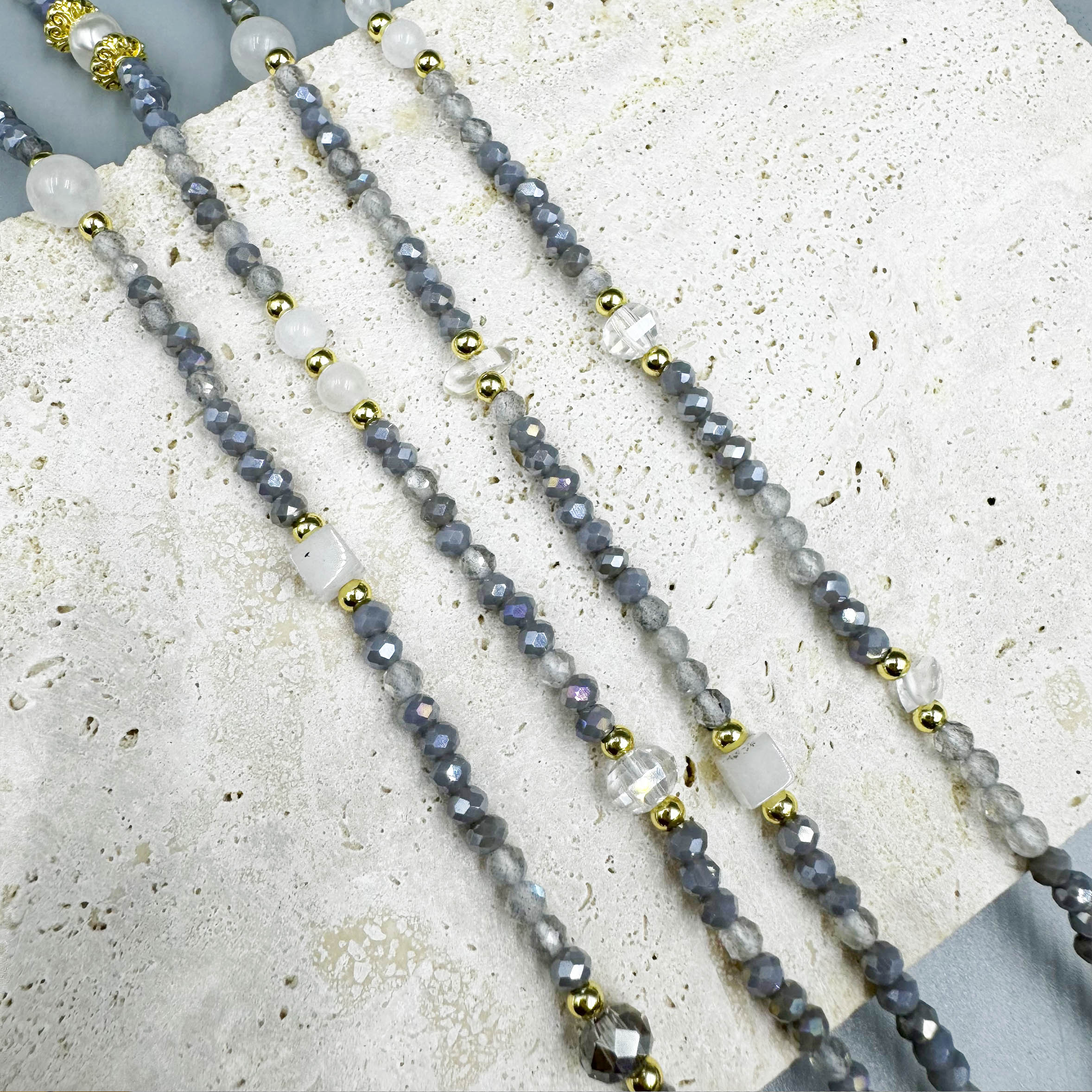 Crystal Labradorite Stone Bead Long Necklace N5348