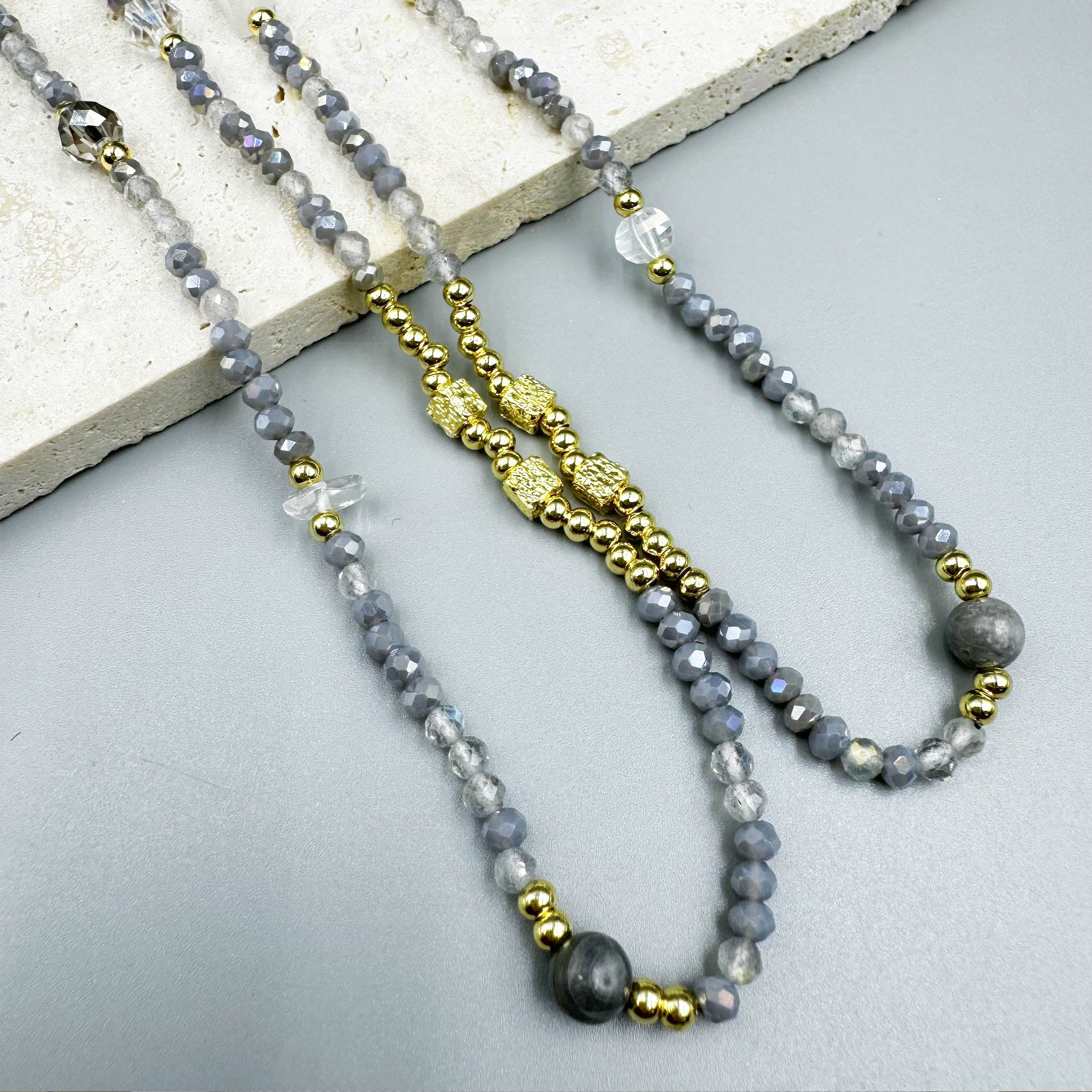 Crystal Labradorite Stone Bead Long Necklace N5348