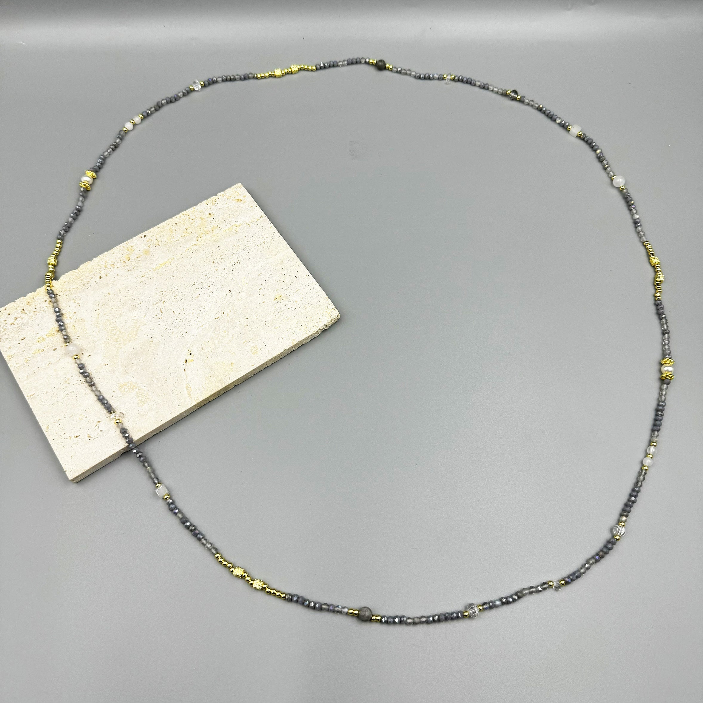 Crystal Labradorite Stone Bead Long Necklace N5348