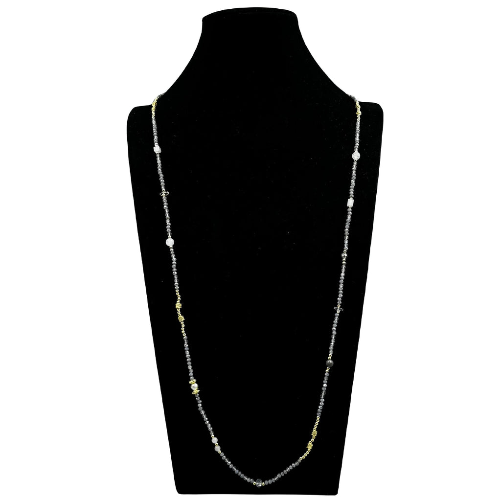Crystal Labradorite Stone Bead Long Necklace N5348