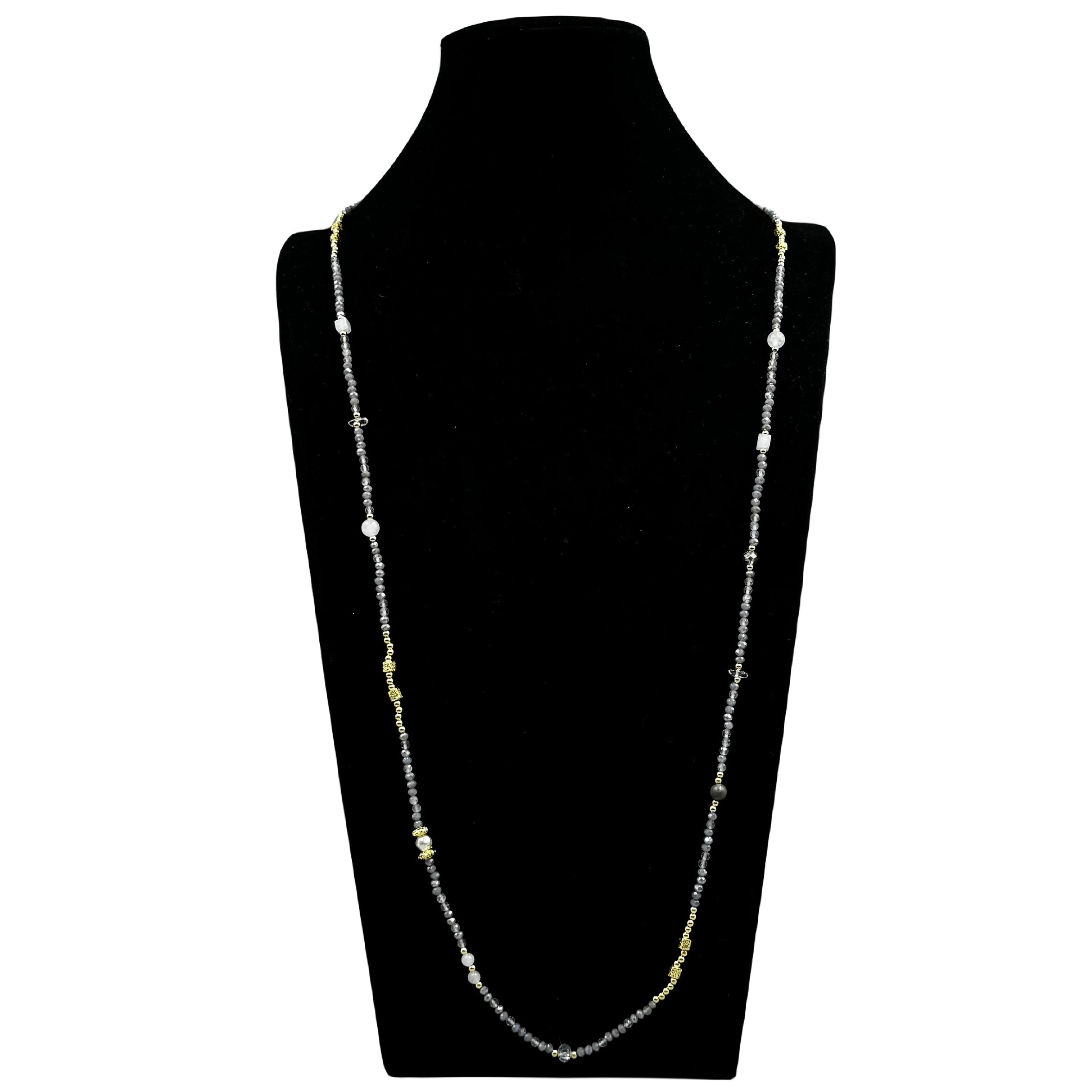 Crystal Labradorite Stone Bead Long Necklace N5348