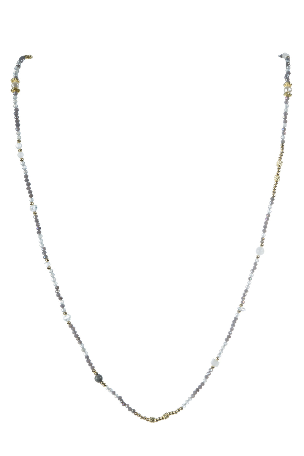 Crystal Labradorite Stone Bead Long Necklace N5348