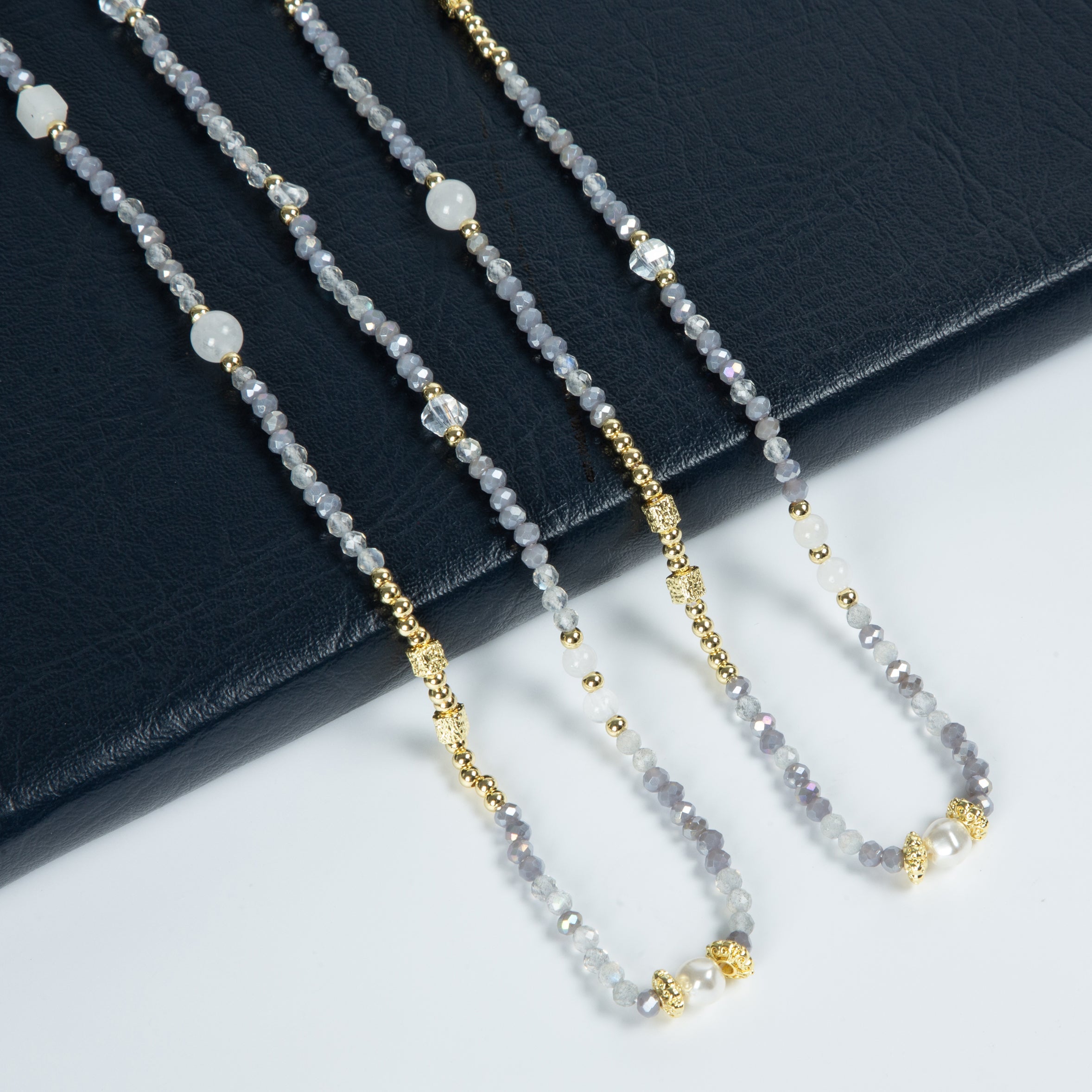 Crystal Labradorite Stone Bead Long Necklace N5348