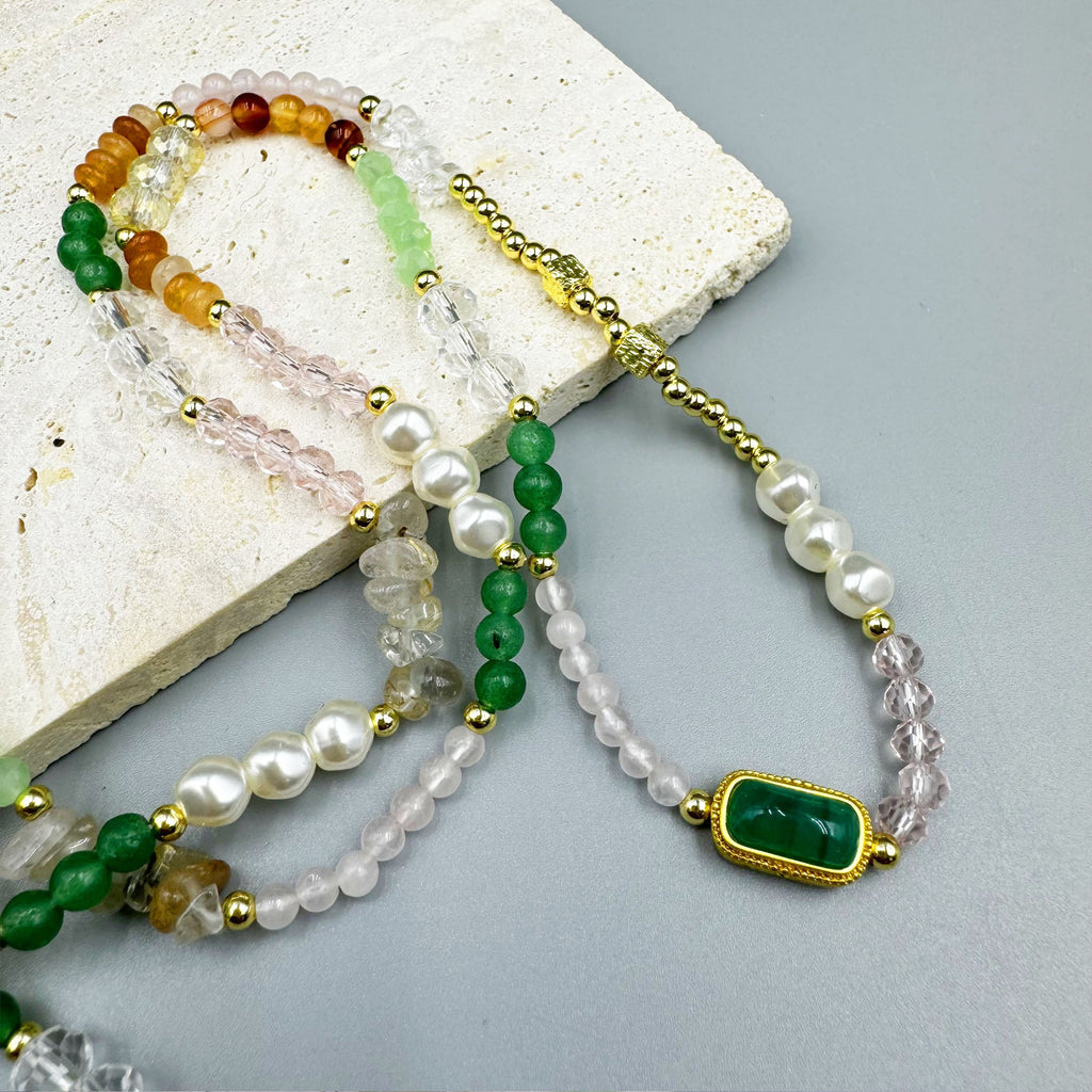Crystal Natural Stone Bead Long Necklace N5349