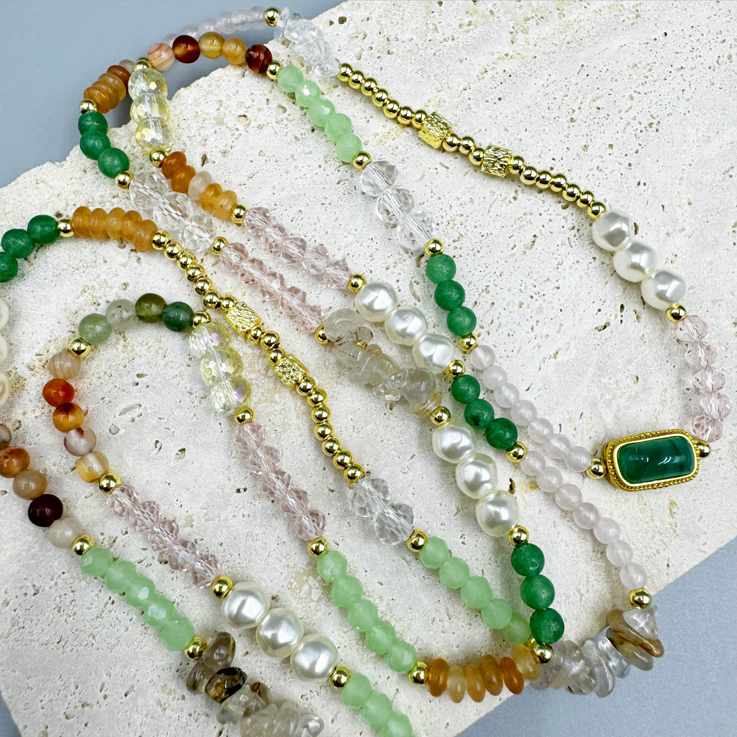 Crystal Natural Stone Bead Long Necklace N5349