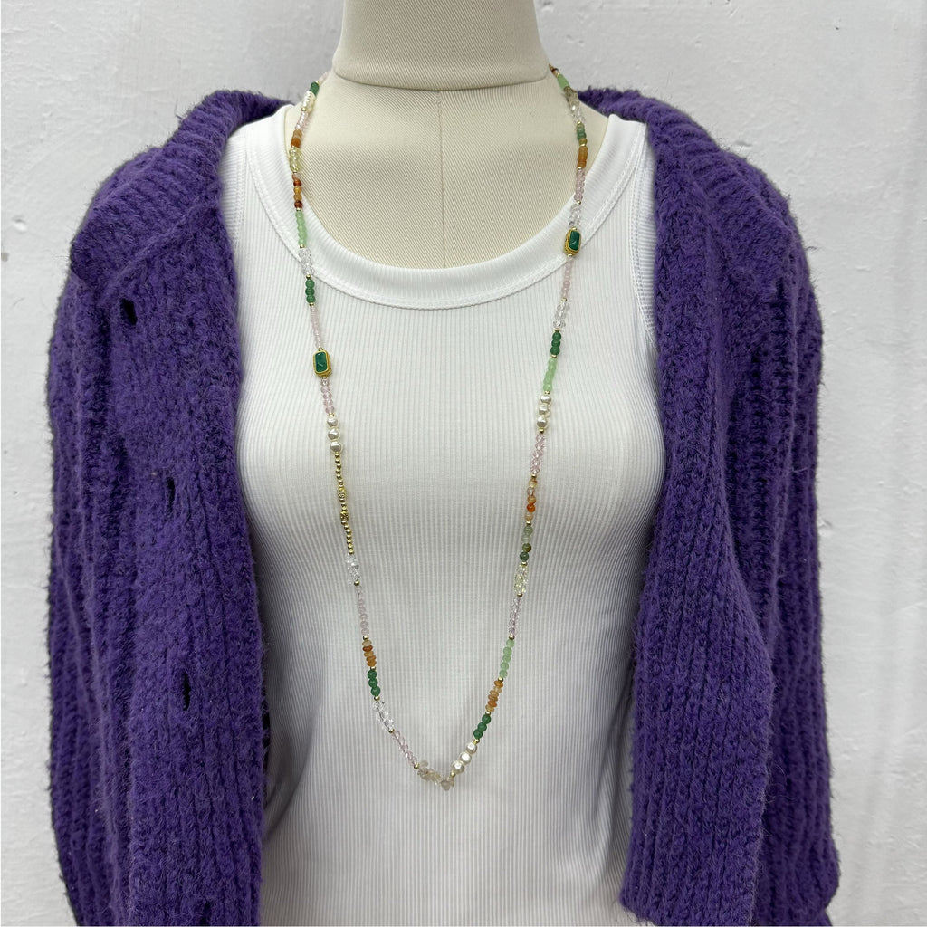 Crystal Natural Stone Bead Long Necklace N5349