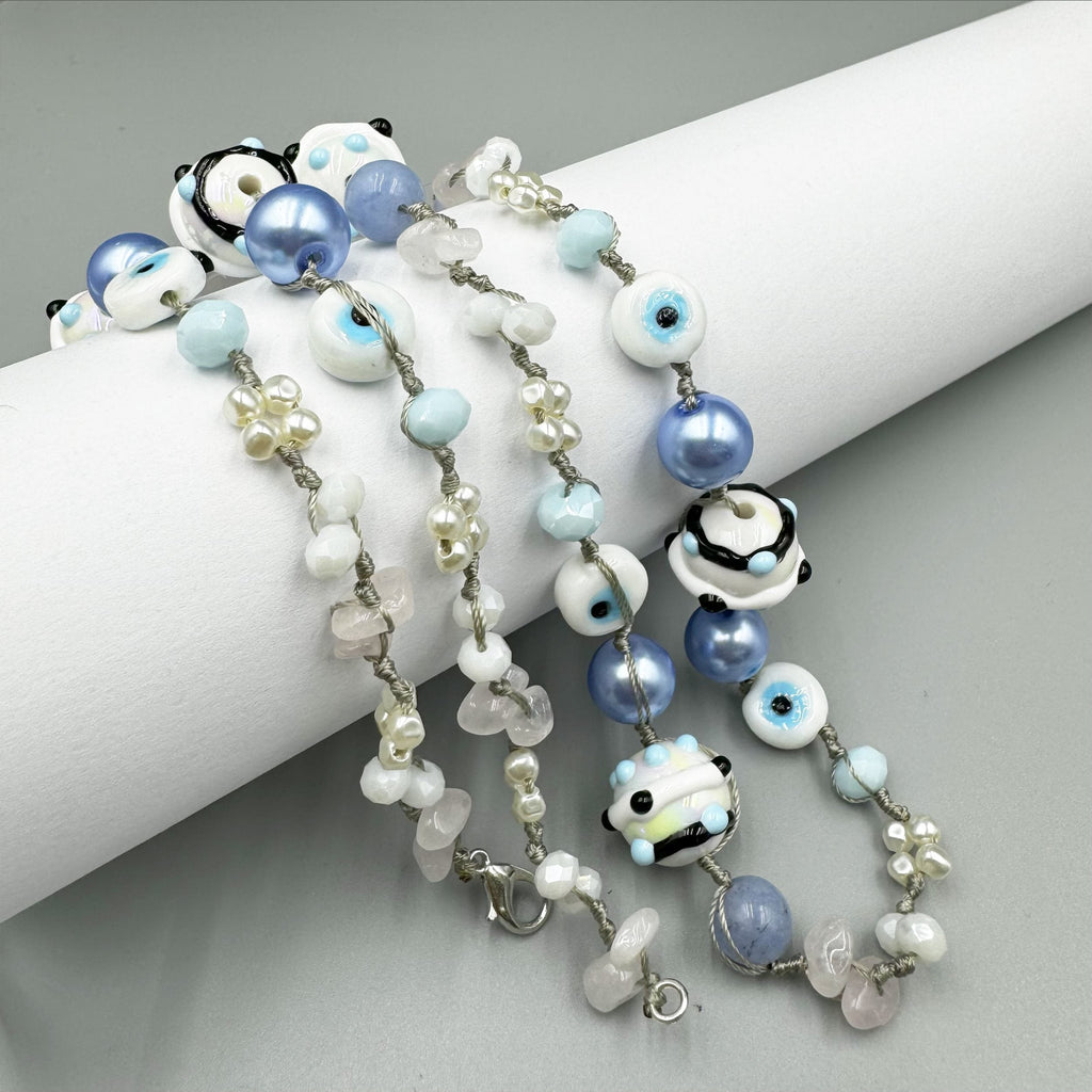 Evil Eye Crystal Bead Braided Long Necklace N5358