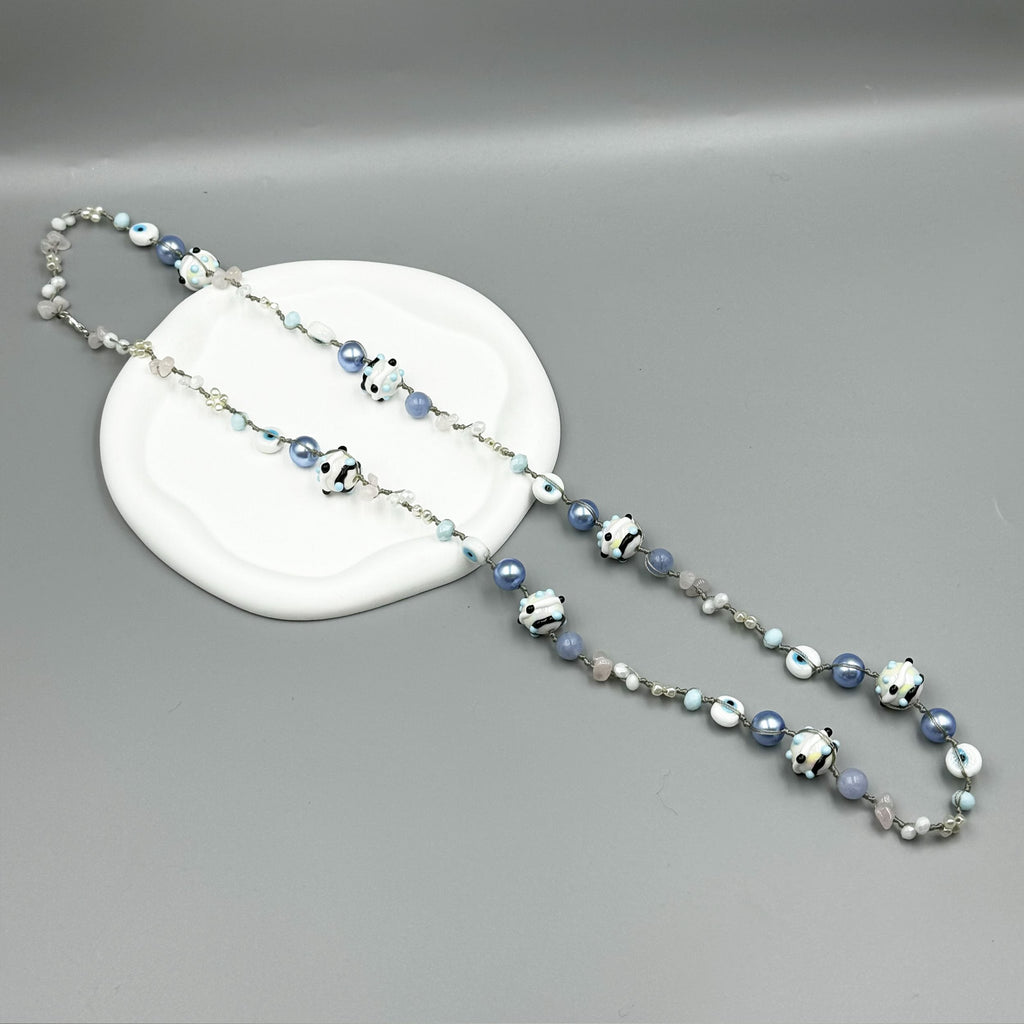 Evil Eye Crystal Bead Braided Long Necklace N5358