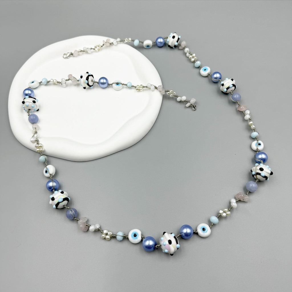 Evil Eye Crystal Bead Braided Long Necklace N5358