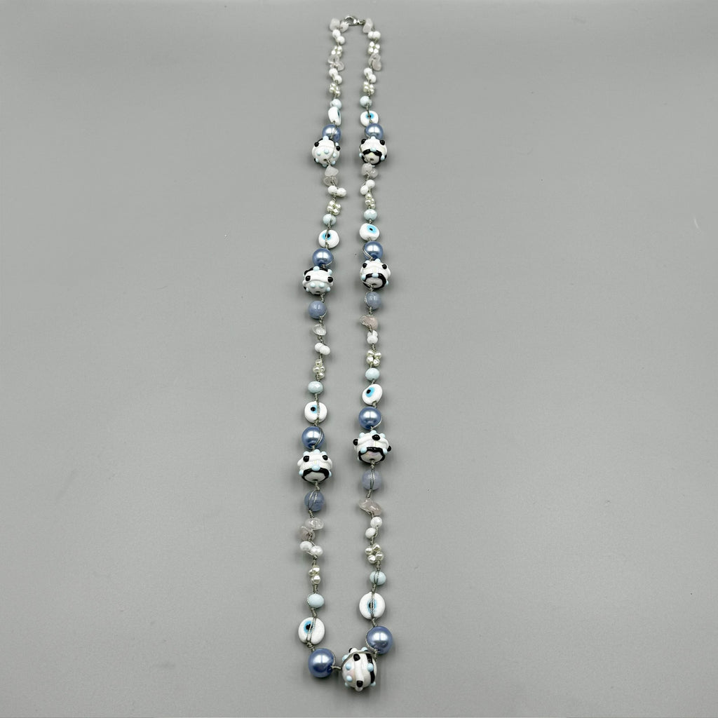 Evil Eye Crystal Bead Braided Long Necklace N5358