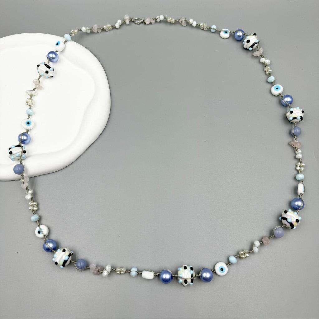 Evil Eye Crystal Bead Braided Long Necklace N5358