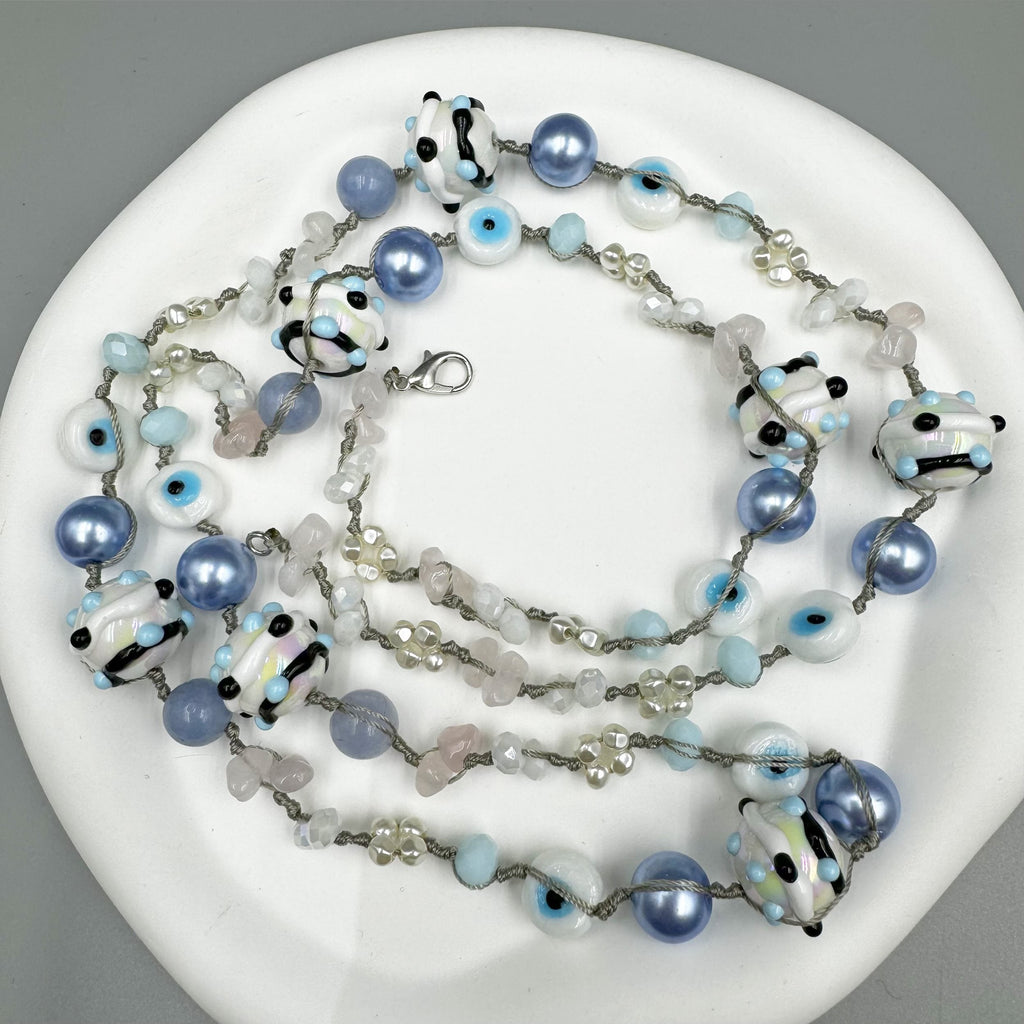 Evil Eye Crystal Bead Braided Long Necklace N5358