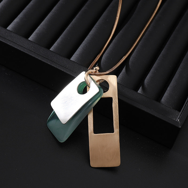 Geometry Rectangle Pendant Alloy Long Necklace N5379