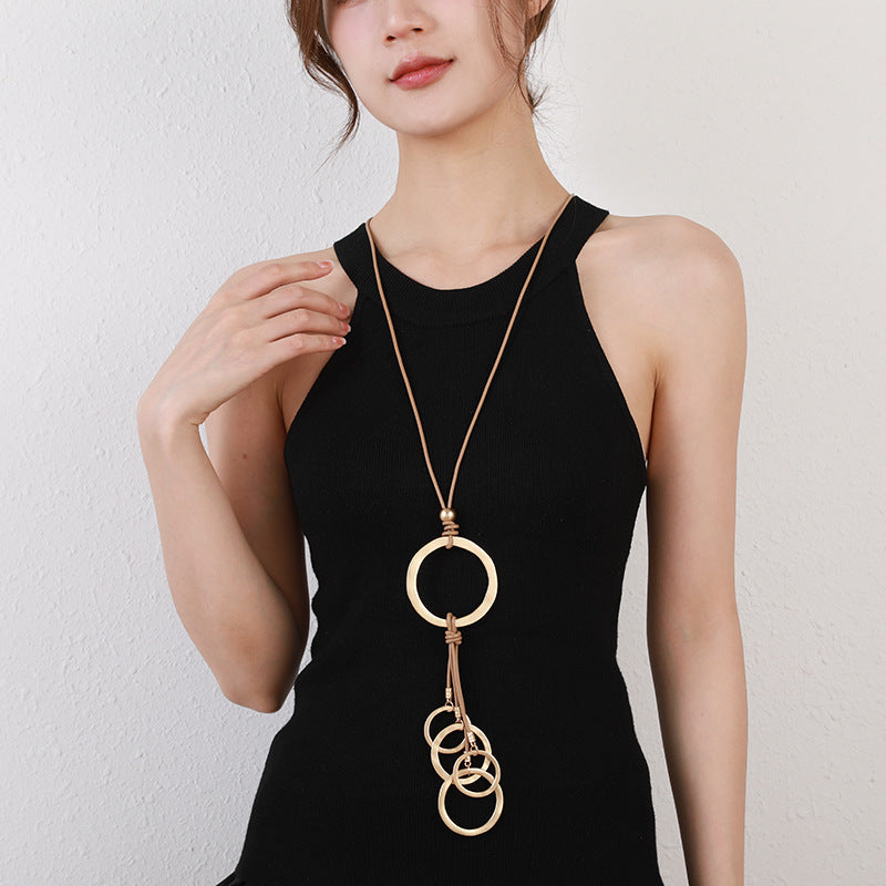 Geometric Circle Tassel Long Necklace N5382