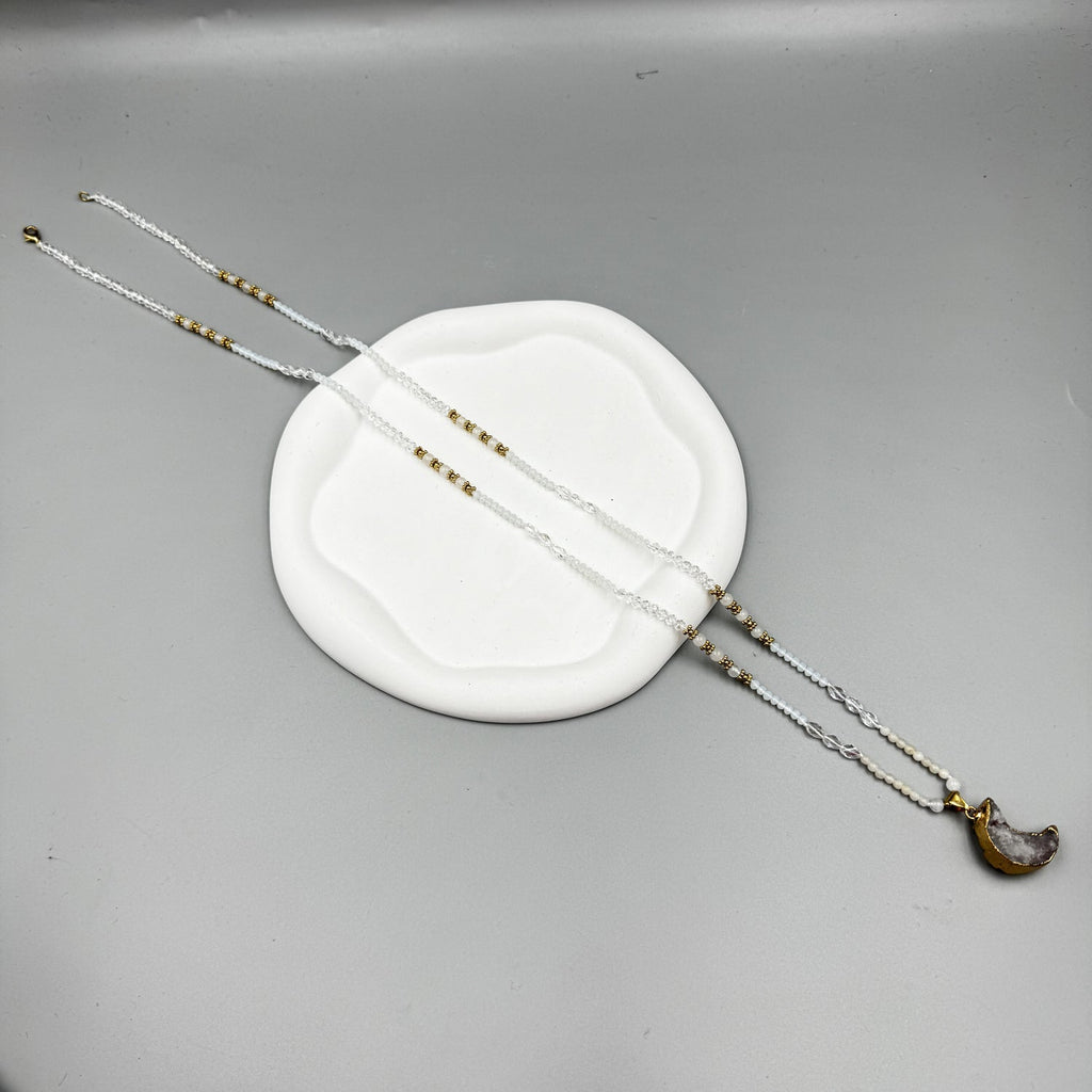 Druzy Pendant Crystal Bead Necklace N5389