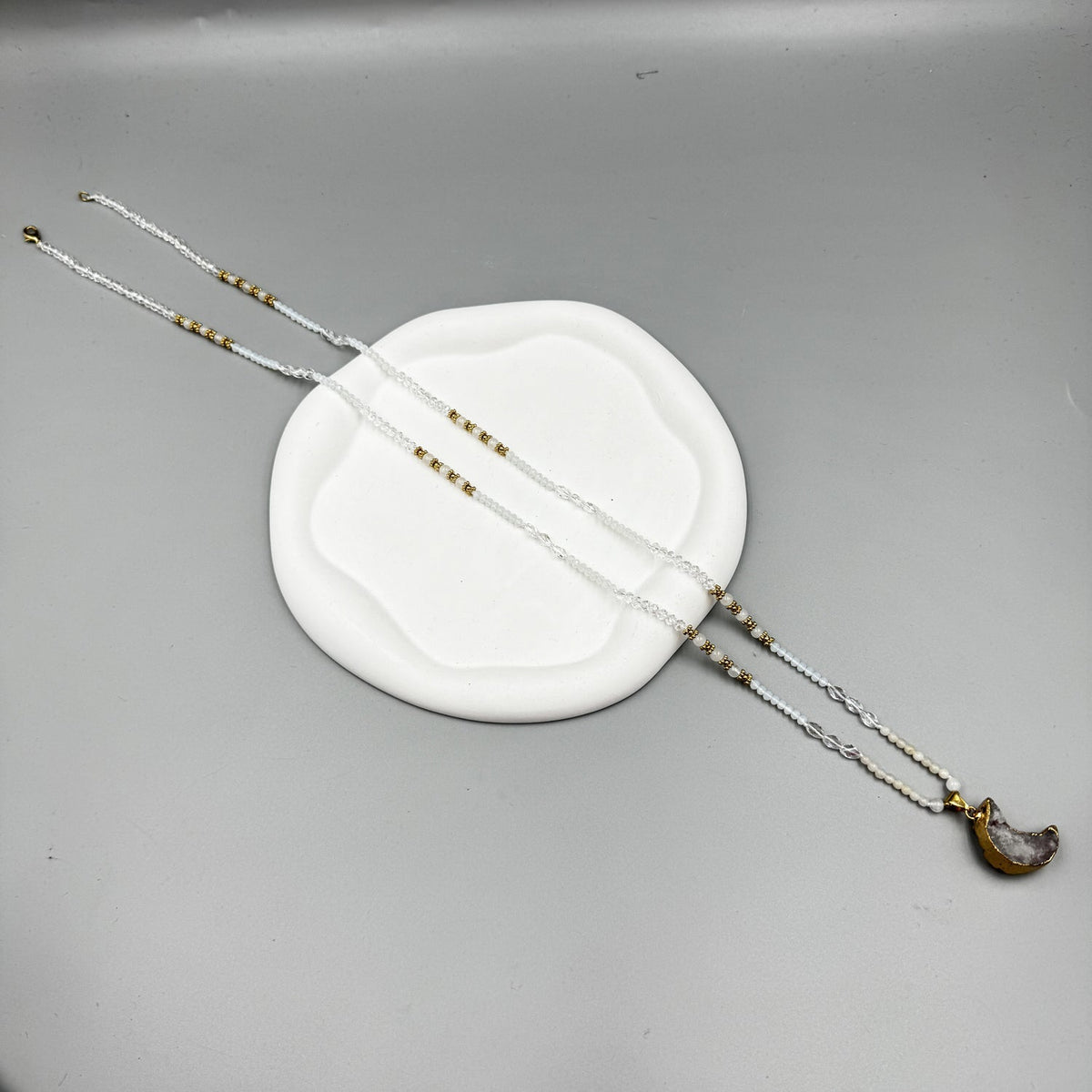 Druzy Pendant Crystal Bead Necklace N5389