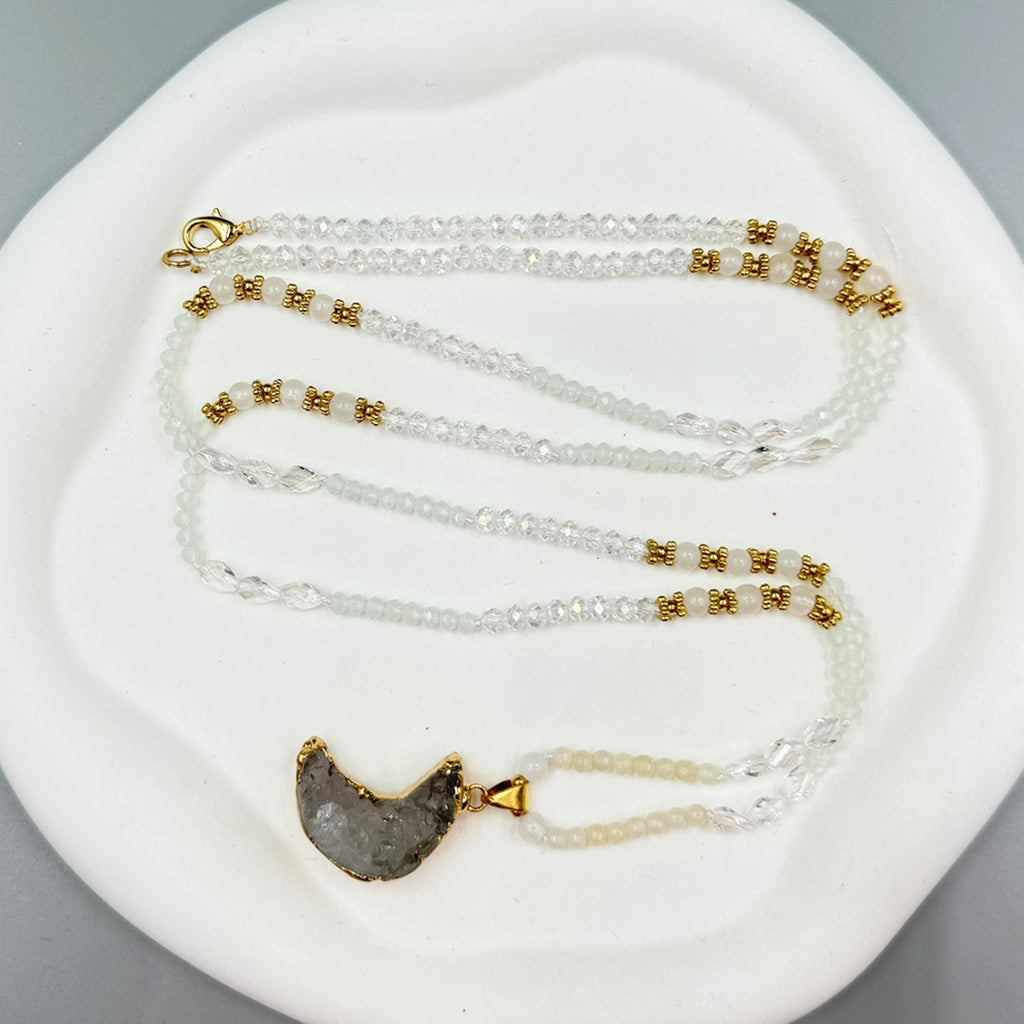 Druzy Pendant Crystal Bead Necklace N5389