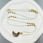 Druzy Pendant Crystal Bead Necklace N5389