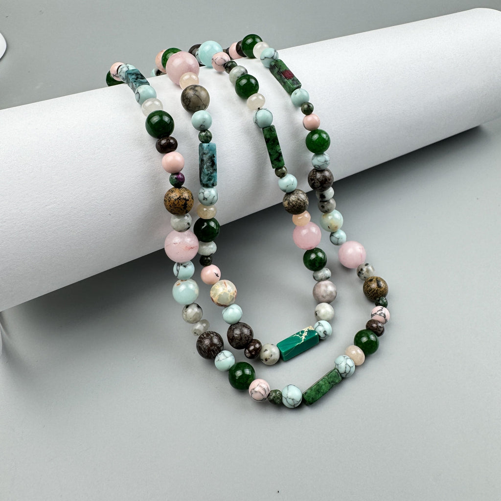 Layered Mixed Stone Beaded Choker Necklace N5394