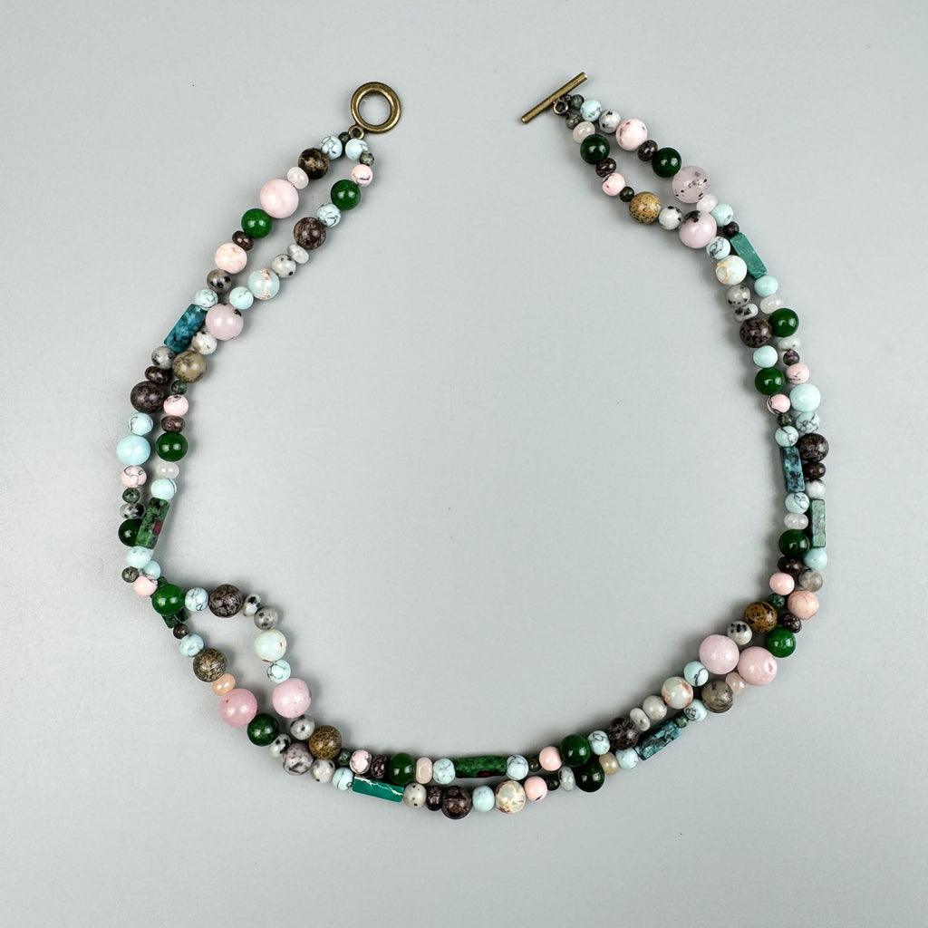 Layered Mixed Stone Beaded Choker Necklace N5394