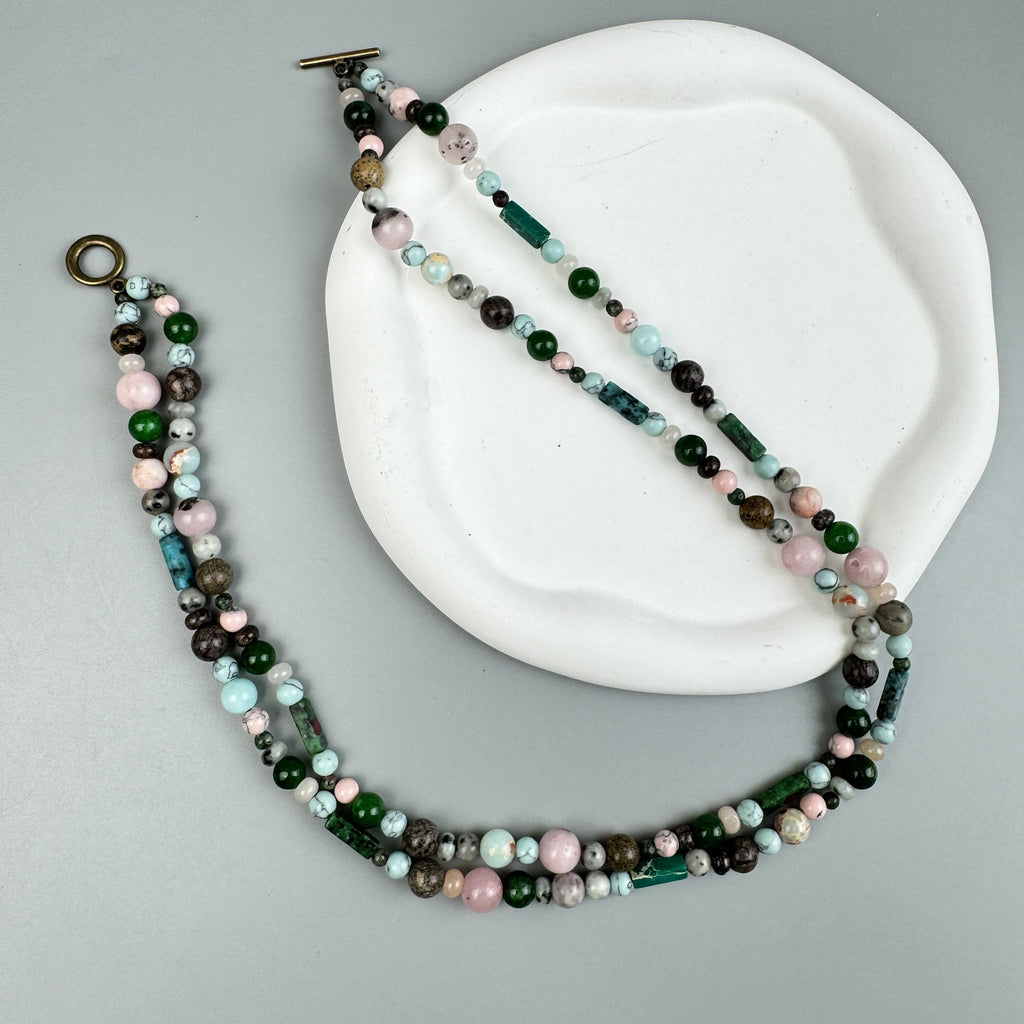 Layered Mixed Stone Beaded Choker Necklace N5394