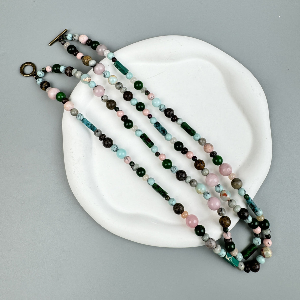 Layered Mixed Stone Beaded Choker Necklace N5394