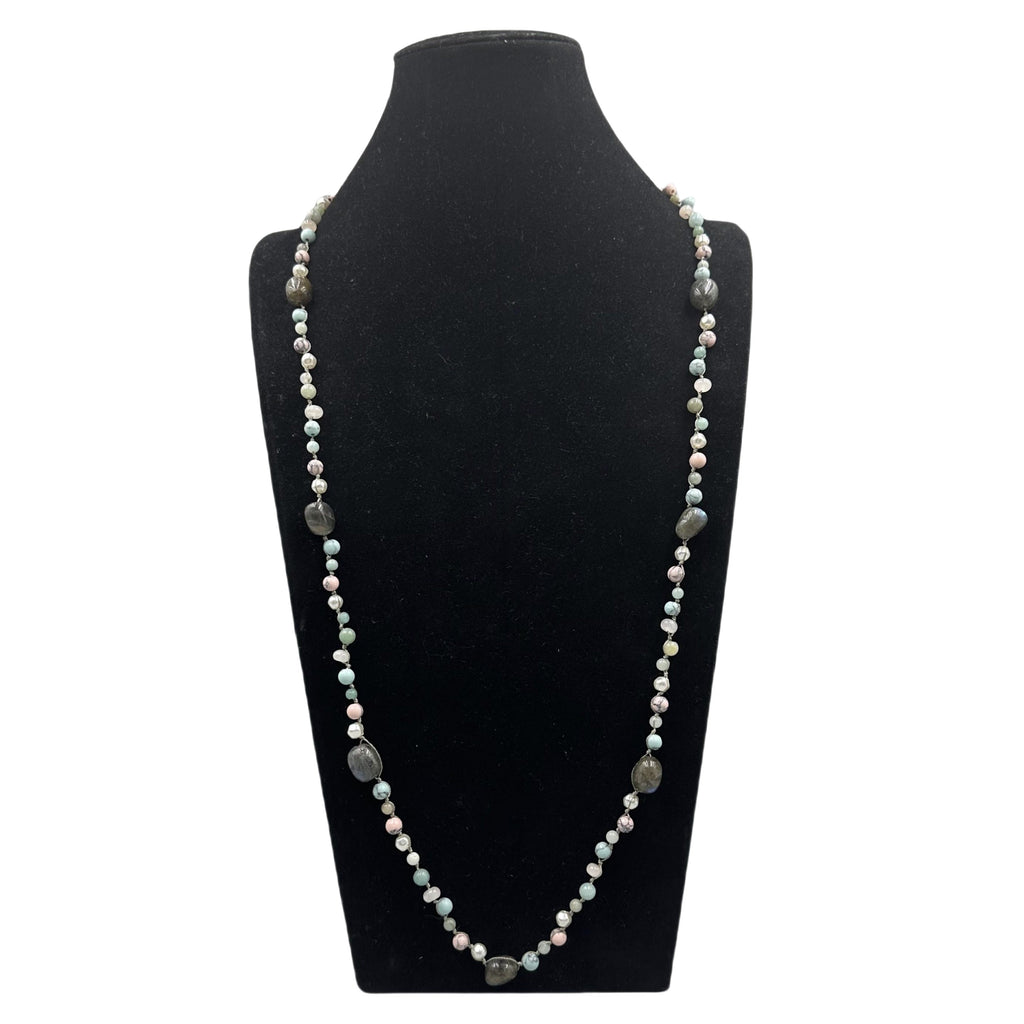 Handmade Braided Labradorite Stone Beaded Necklace N5395