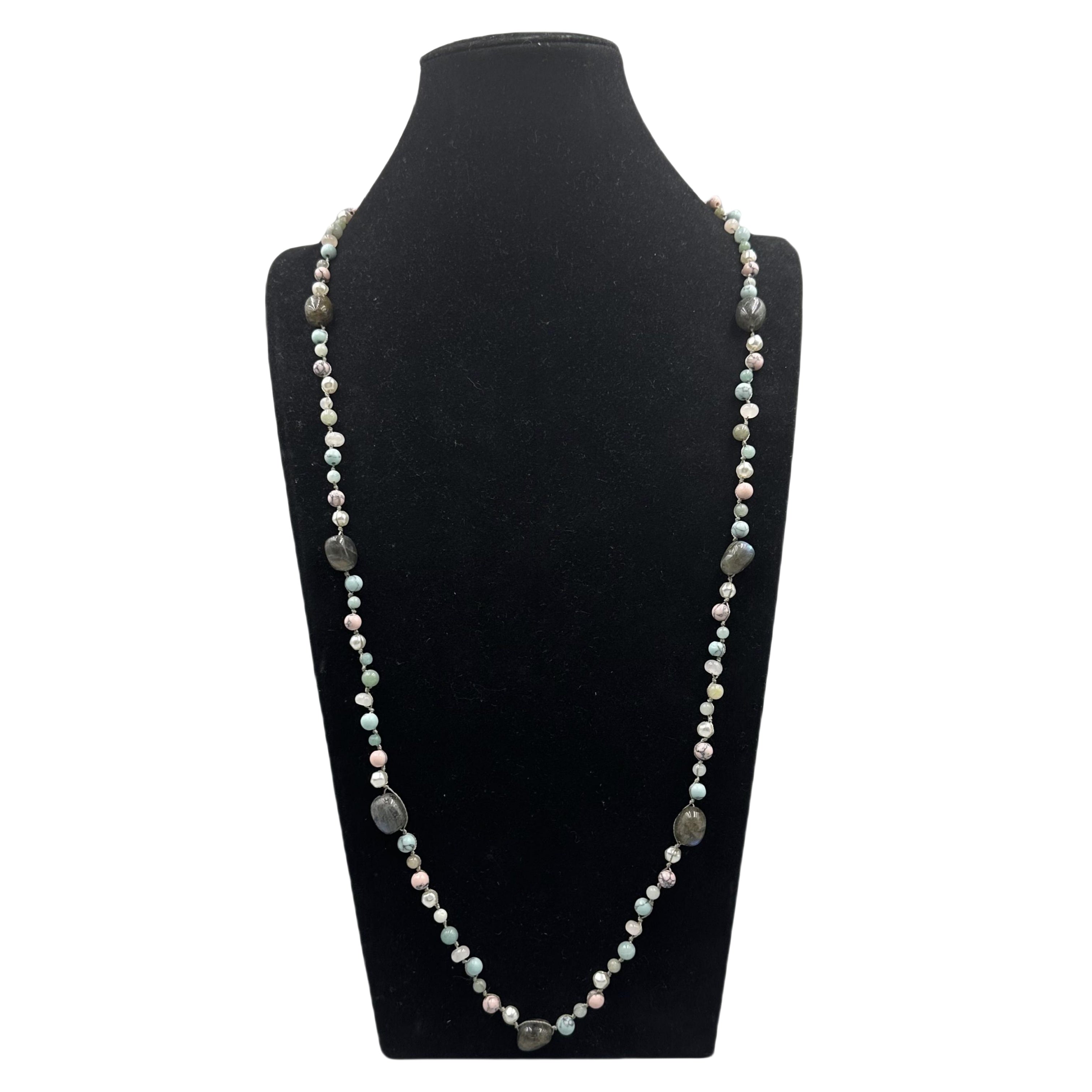 Handmade Braided Labradorite Stone Beaded Necklace N5395