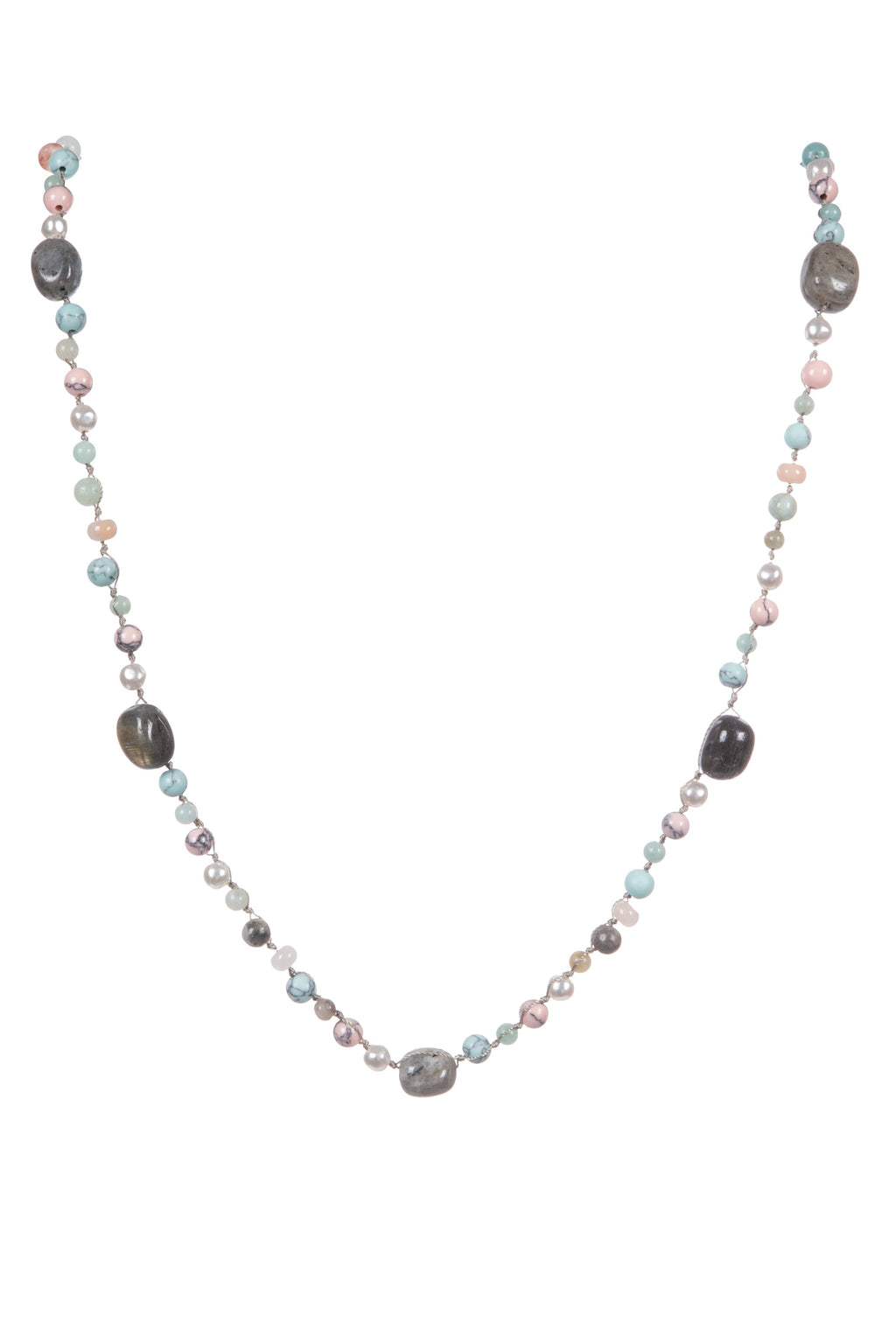Handmade Braided Labradorite Stone Beaded Necklace N5395